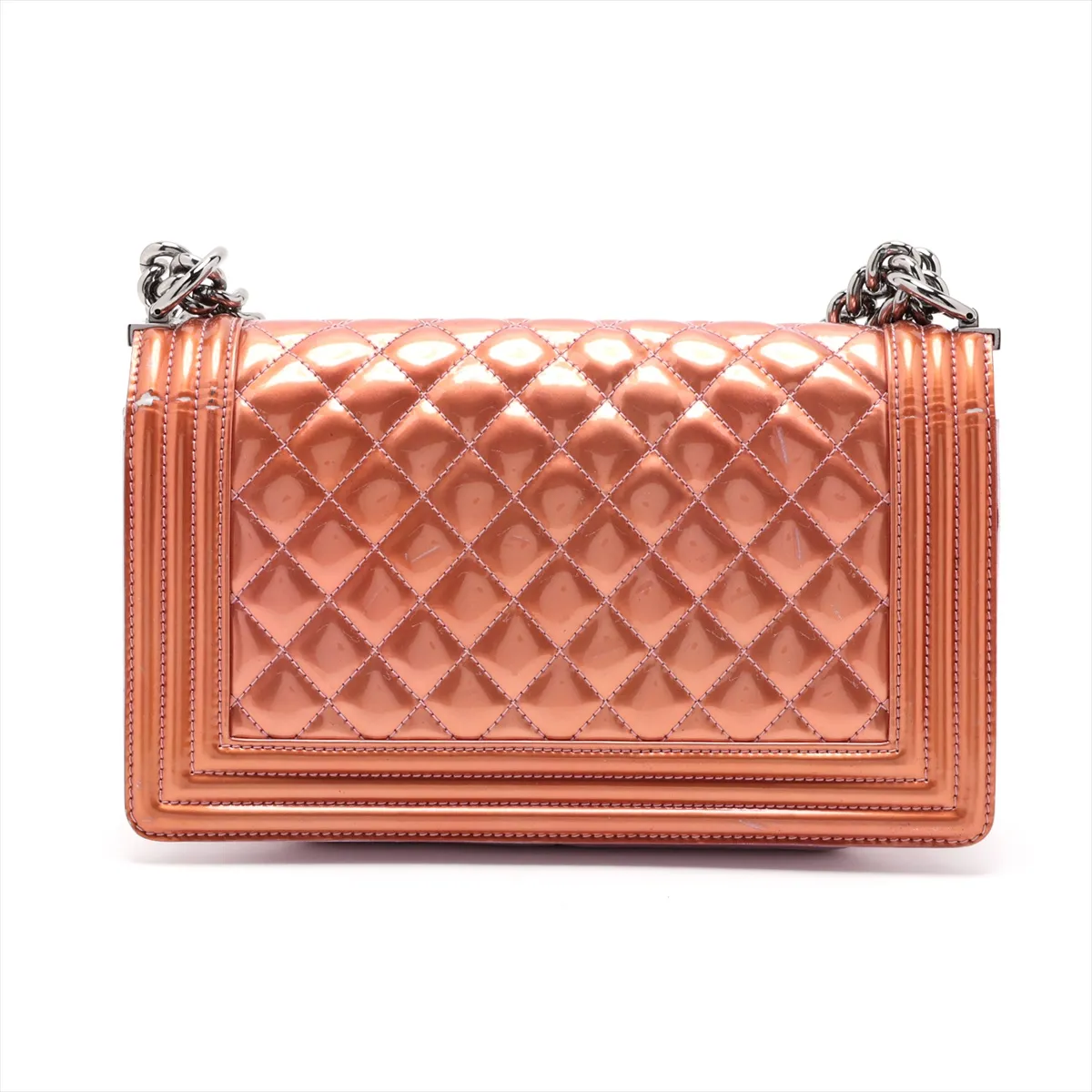 Boy Chanel 25 Patent Leather Chain Shoulder Bag, Orange, Silver Hardware, 19437088, Serial Number 19-series, A67086 — view 2