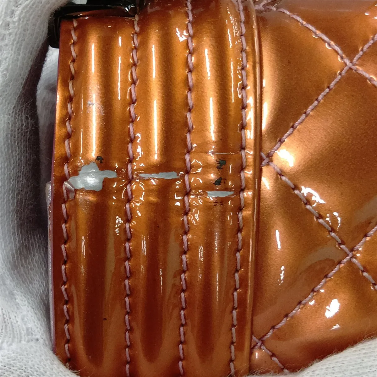 Boy Chanel 25 Patent Leather Chain Shoulder Bag, Orange, Silver Hardware, 19437088, Serial Number 19-series, A67086 — view 15