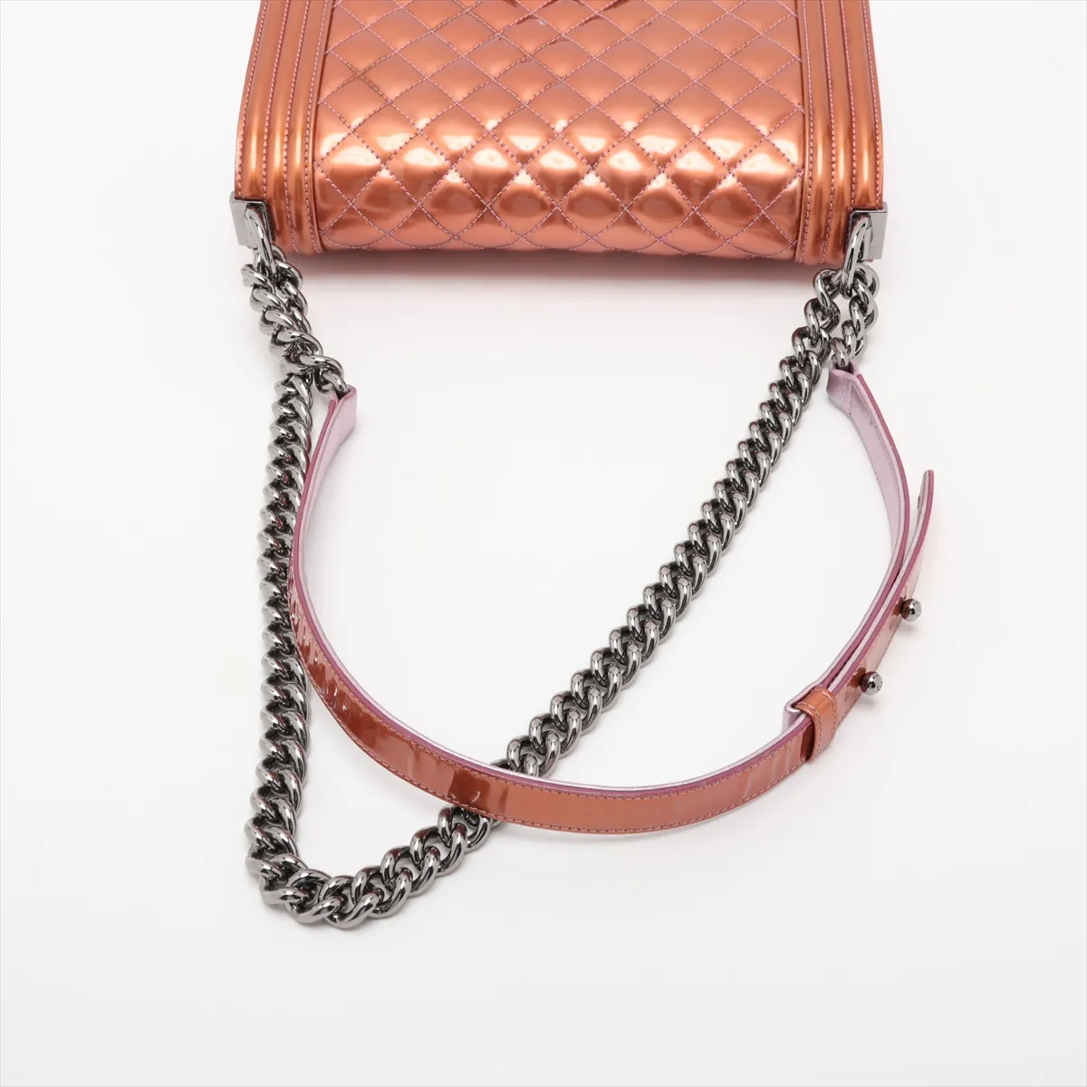 Boy Chanel 25 Patent Leather Chain Shoulder Bag, Orange, Silver Hardware, 19437088, Serial Number 19-series, A67086 — view 5