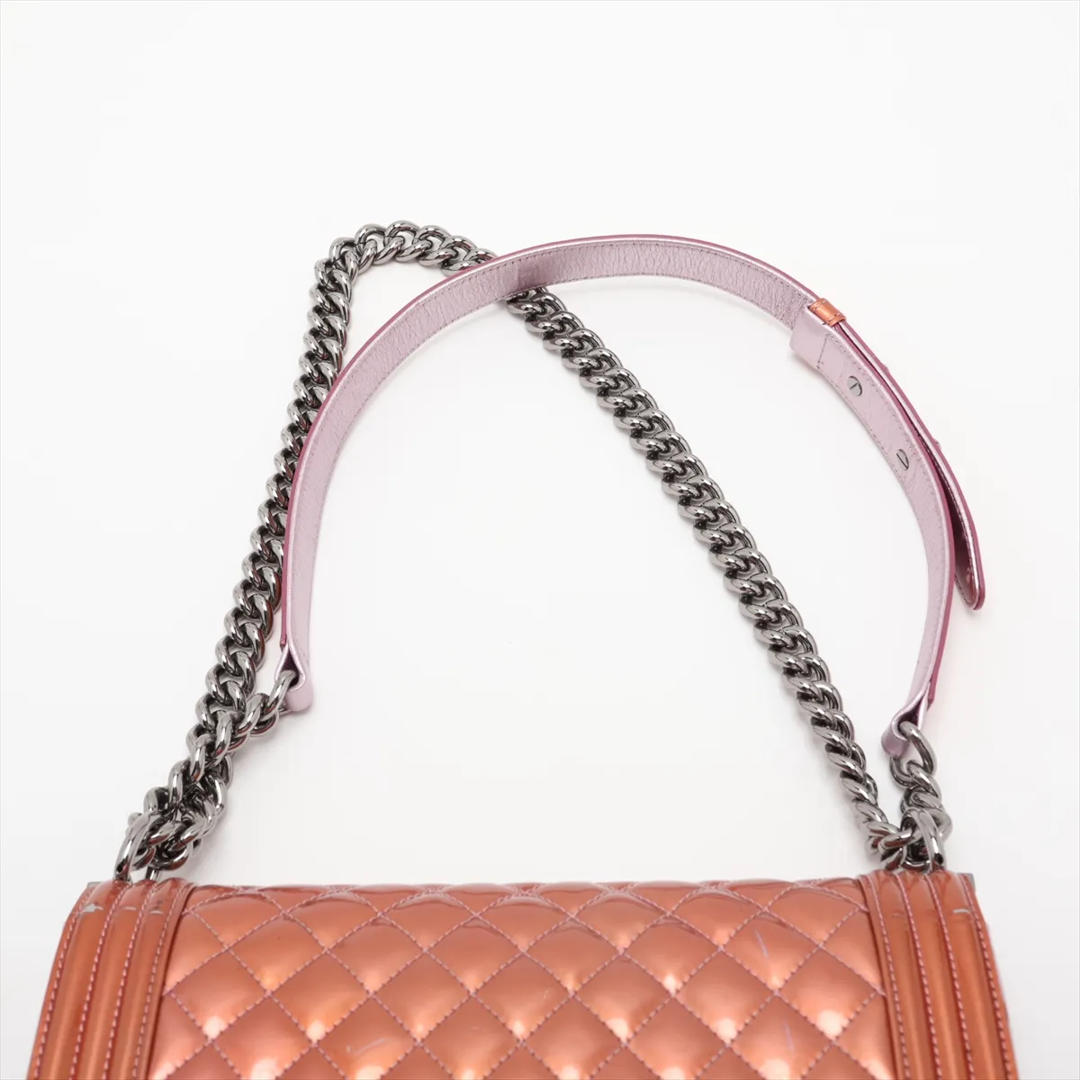 Boy Chanel 25 Patent Leather Chain Shoulder Bag, Orange, Silver Hardware, 19437088, Serial Number 19-series, A67086 — view 6