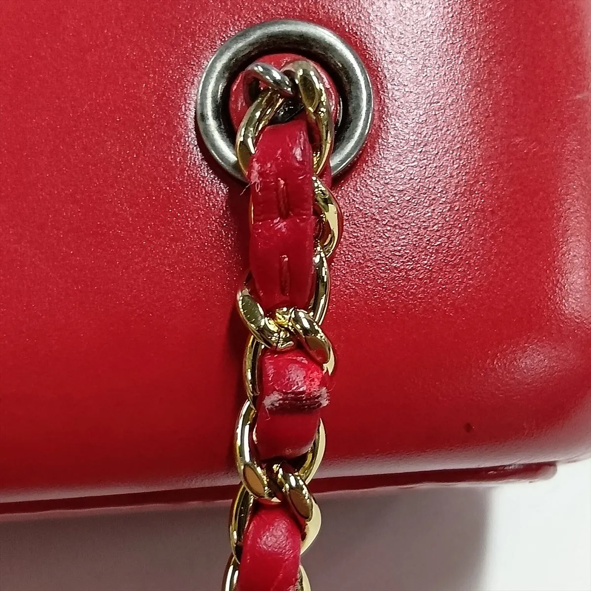 Gabrielle de Chanel Vintage Calfskin Chain Backpack, Red with Gold and Silver Hardware, 28408253, Serial Number 28, A94485 — view 13
