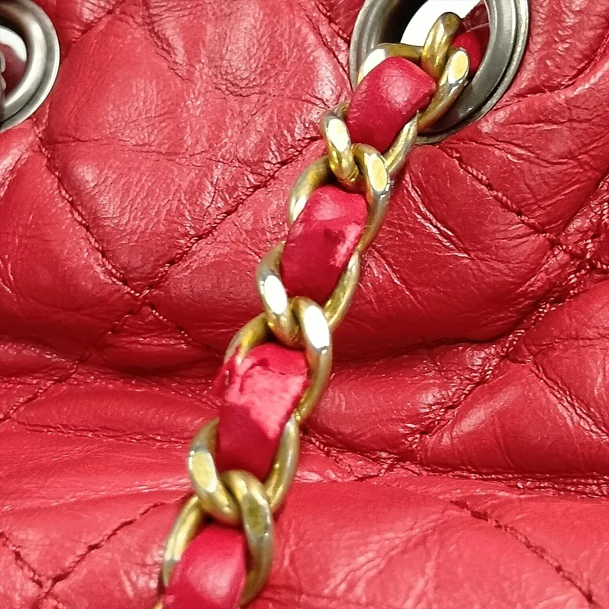 Gabrielle de Chanel Vintage Calfskin Chain Backpack, Red with Gold and Silver Hardware, 28408253, Serial Number 28, A94485 — view 14