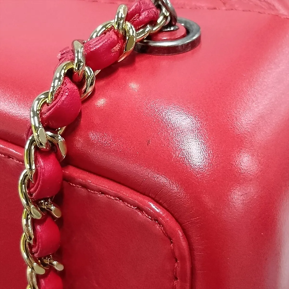 Gabrielle de Chanel Vintage Calfskin Chain Backpack, Red with Gold and Silver Hardware, 28408253, Serial Number 28, A94485 — view 15