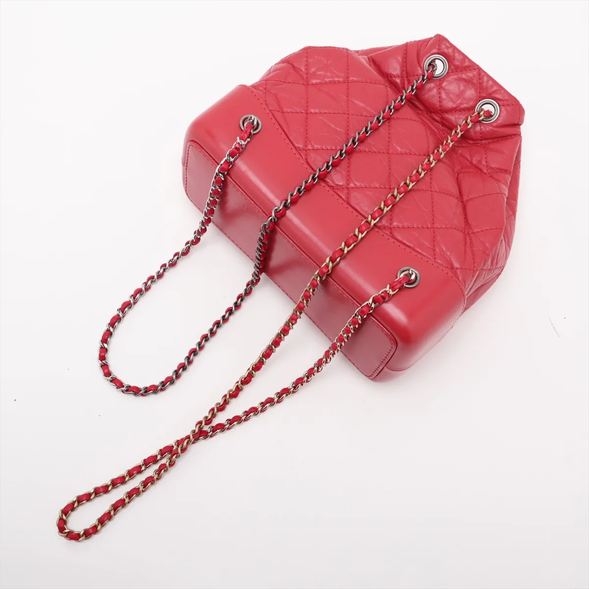 Gabrielle de Chanel Vintage Calfskin Chain Backpack, Red with Gold and Silver Hardware, 28408253, Serial Number 28, A94485 — view 5