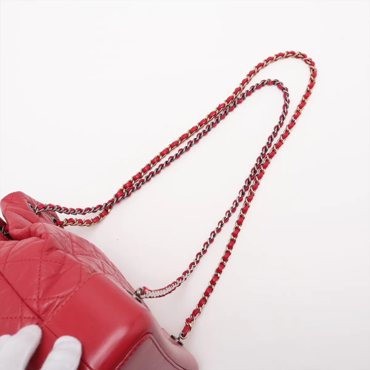 Gabrielle de Chanel Vintage Calfskin Chain Backpack, Red with Gold and Silver Hardware, 28408253, Serial Number 28, A94485 — view 6