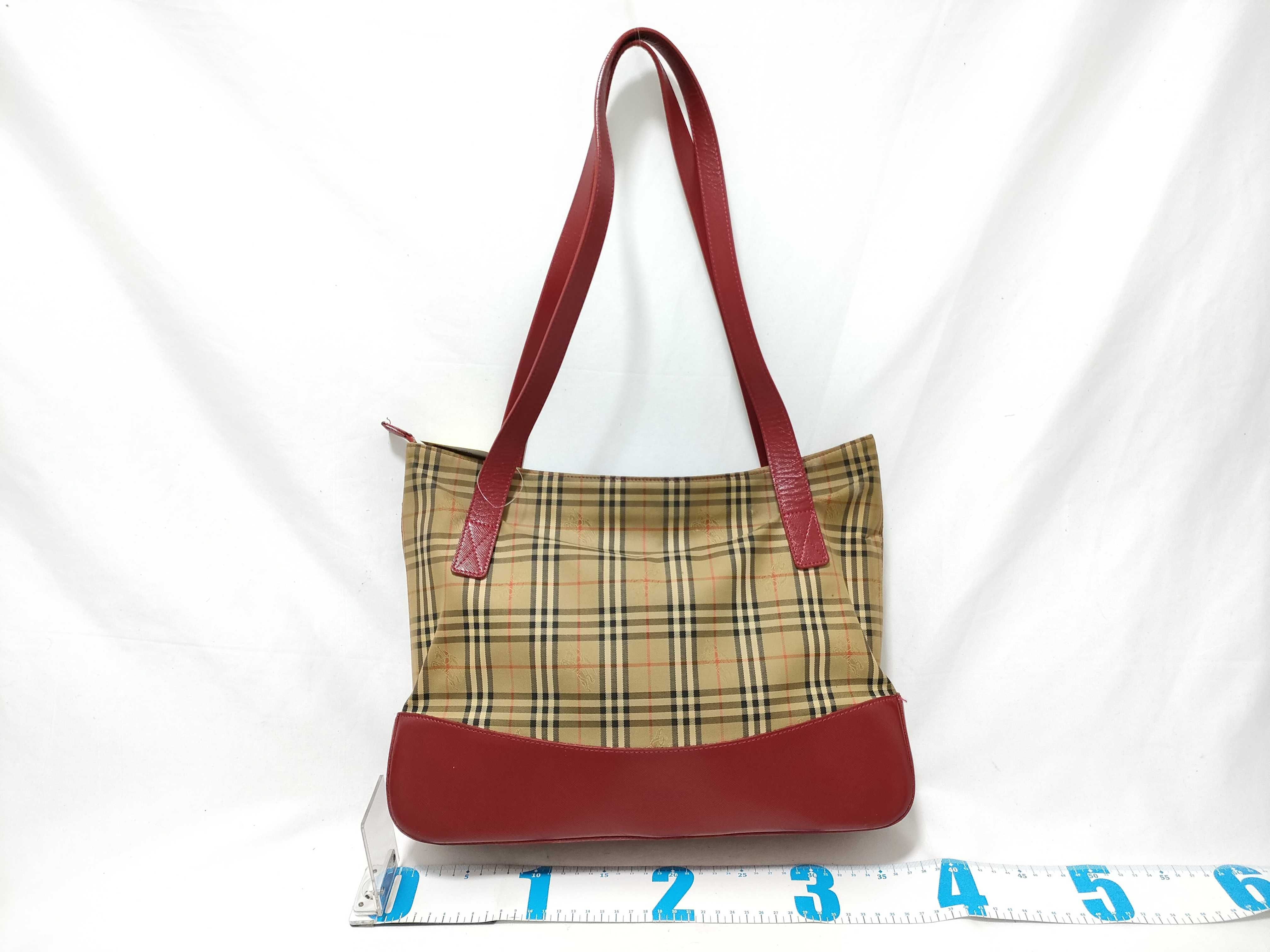check pattern x leather tote bag (with some discoloration) — view 2