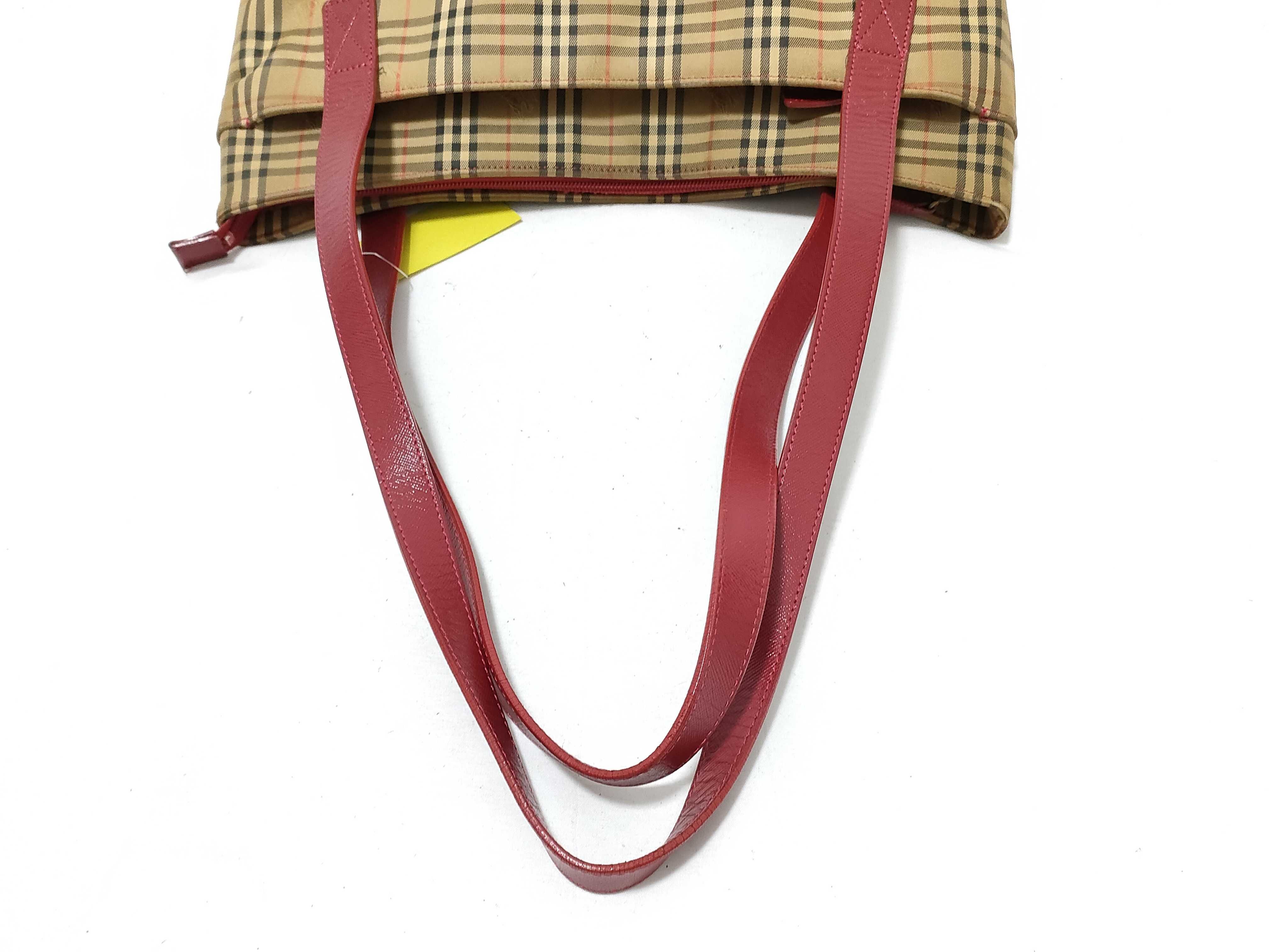 check pattern x leather tote bag (with some discoloration) — view 3