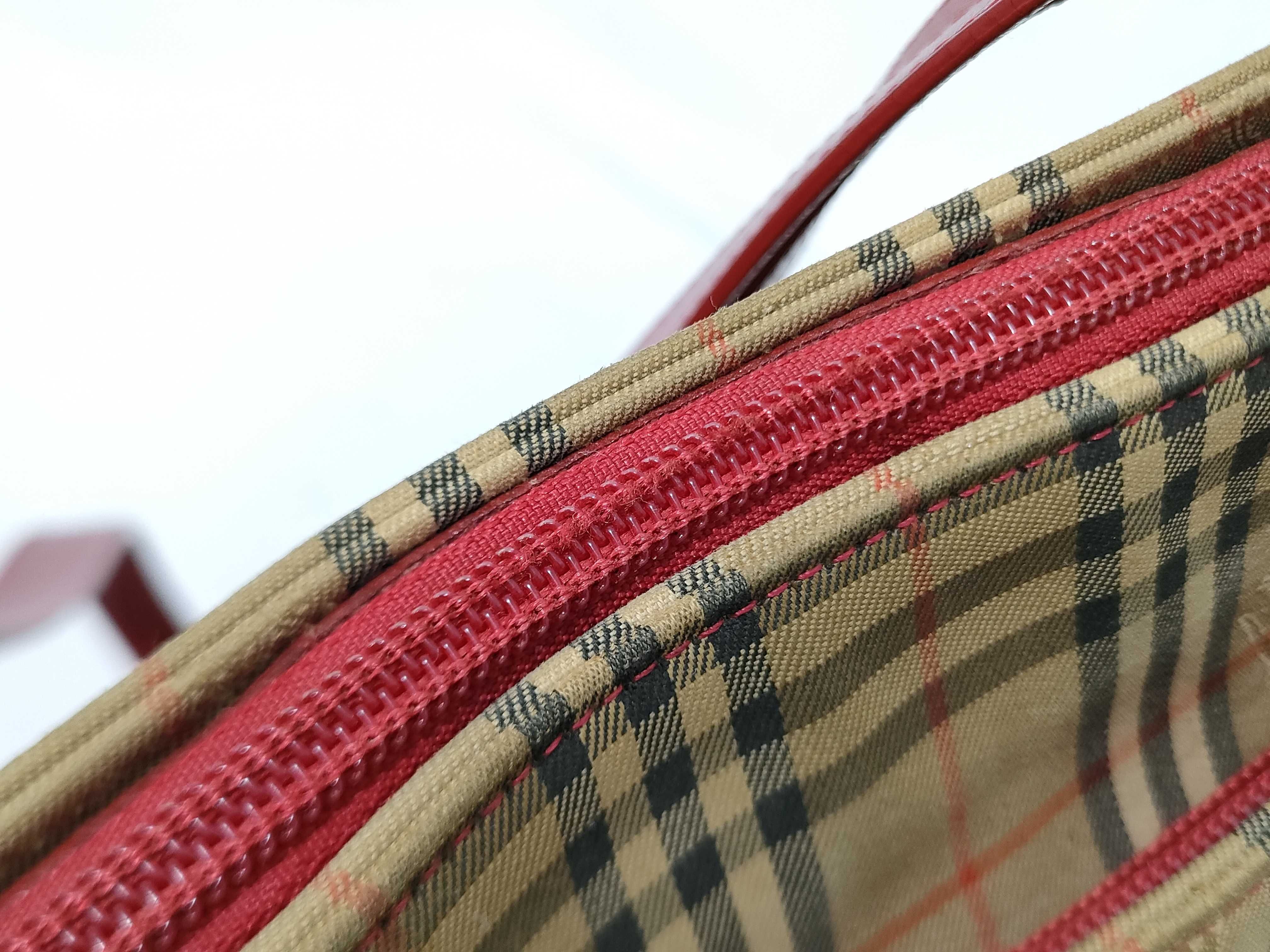 check pattern x leather tote bag (with some discoloration) — view 6