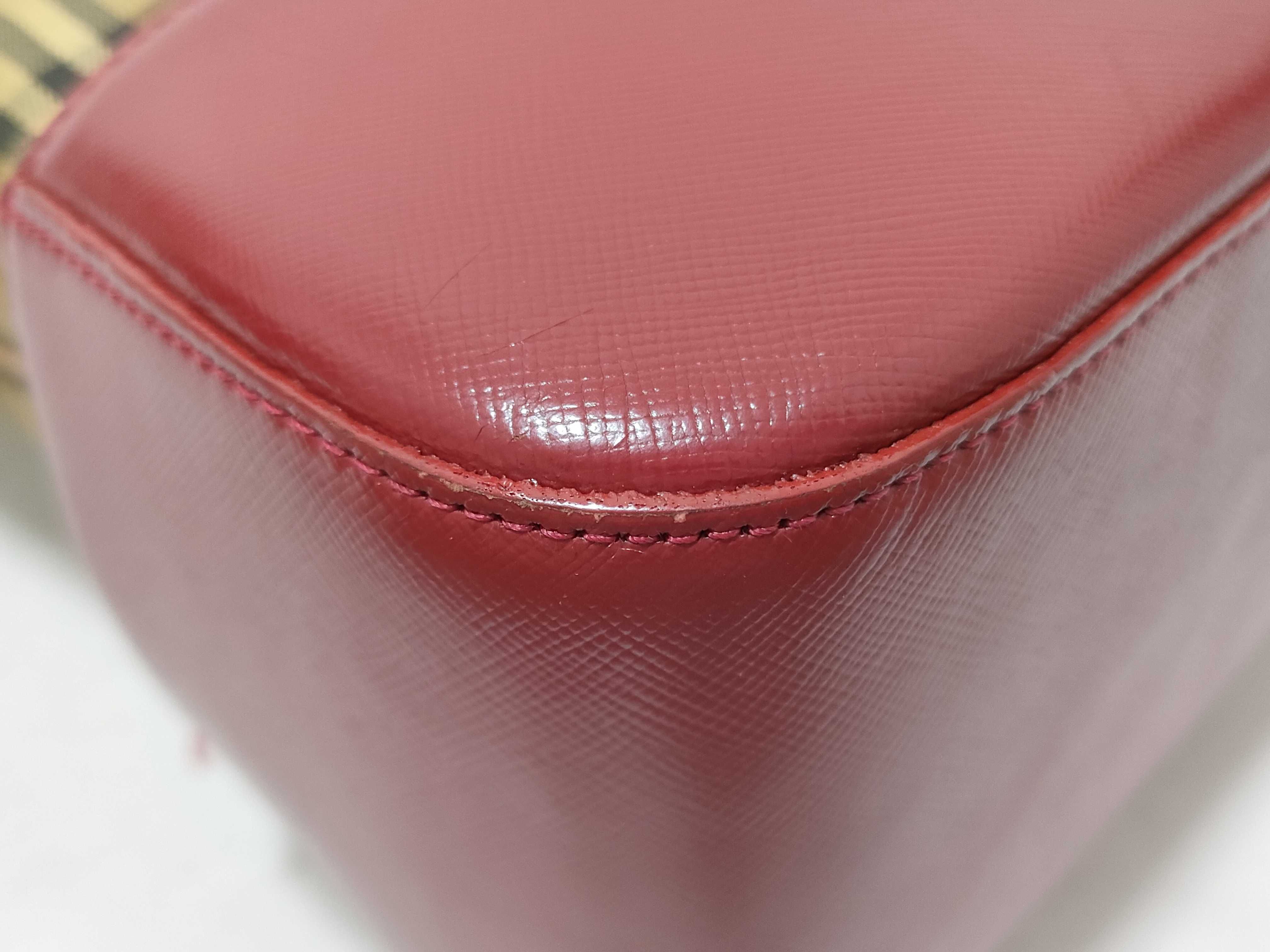 check pattern x leather tote bag (with some discoloration) — view 7