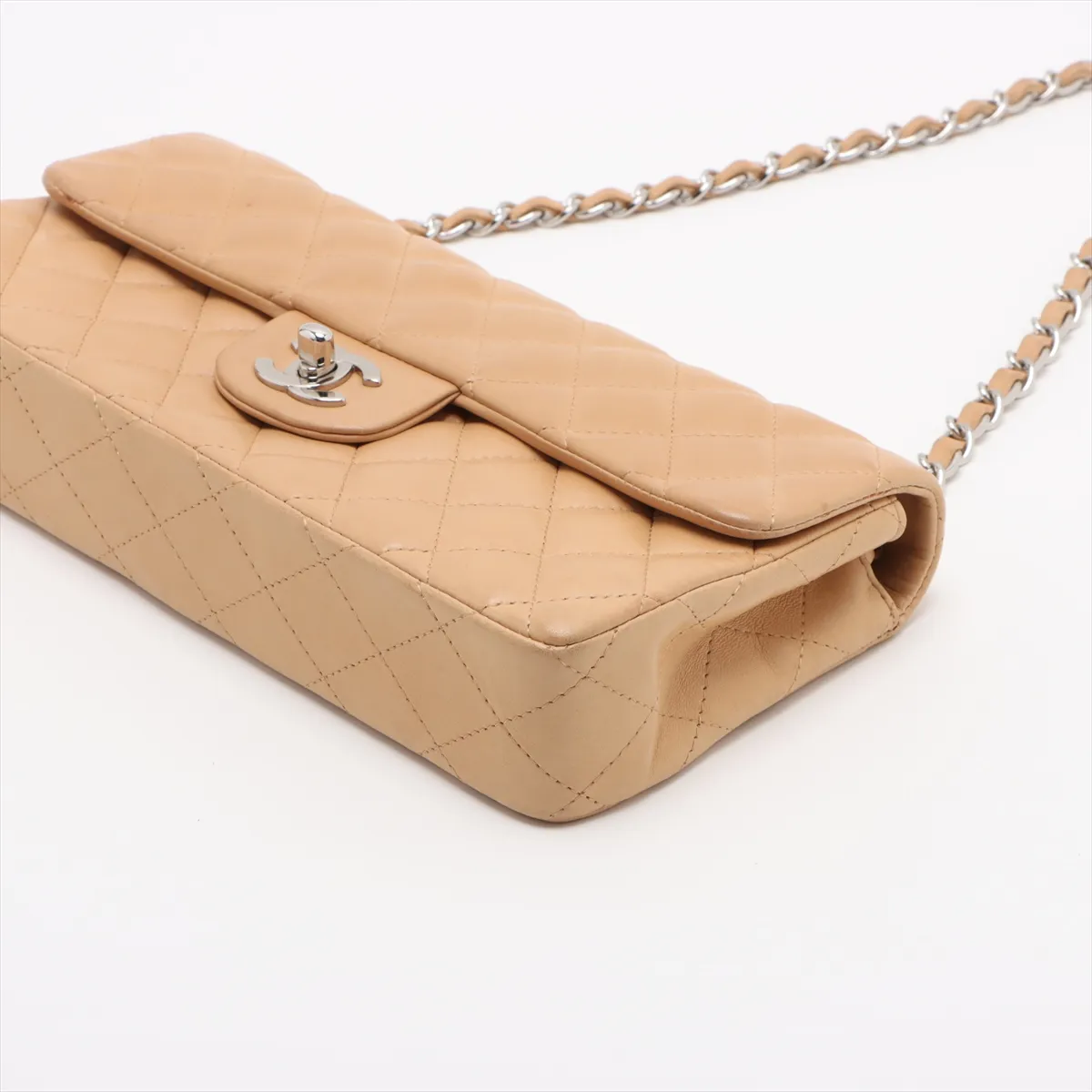 Matelasse Lambskin Single Flap Single Chain Bag Beige Silver Hardware 10242065 10s — view 3