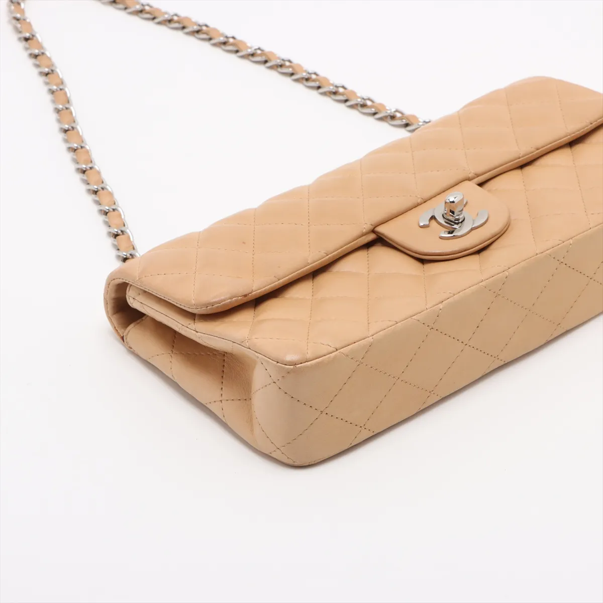 Matelasse Lambskin Single Flap Single Chain Bag Beige Silver Hardware 10242065 10s — view 4