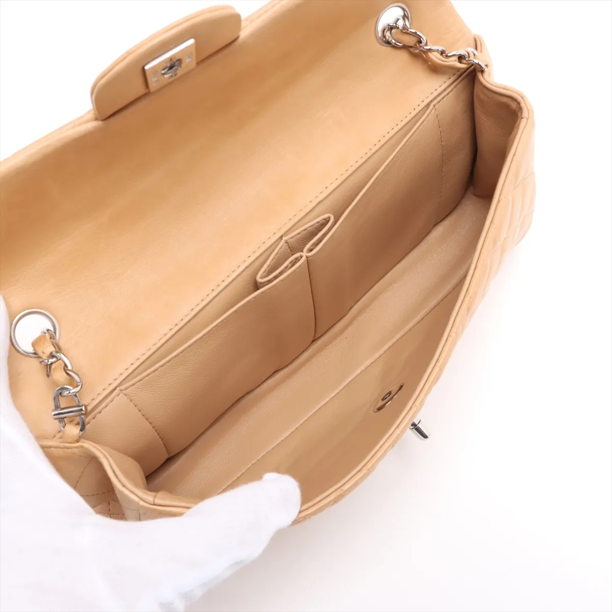 Matelasse Lambskin Single Flap Single Chain Bag Beige Silver Hardware 10242065 10s — view 6