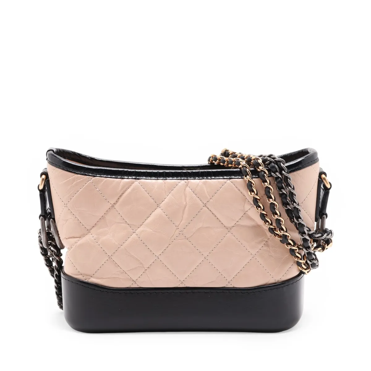 Gabrielle de Chanel Vintage Calfskin Chain Shoulder Bag, Beige x Black, Gold x Silver Hardware, 28993561, Serial Number 28