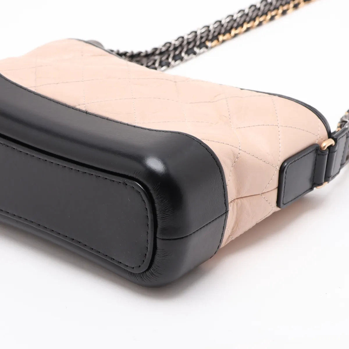 Gabrielle de Chanel Vintage Calfskin Chain Shoulder Bag, Beige x Black, Gold x Silver Hardware, 28993561, Serial Number 28 — view 3