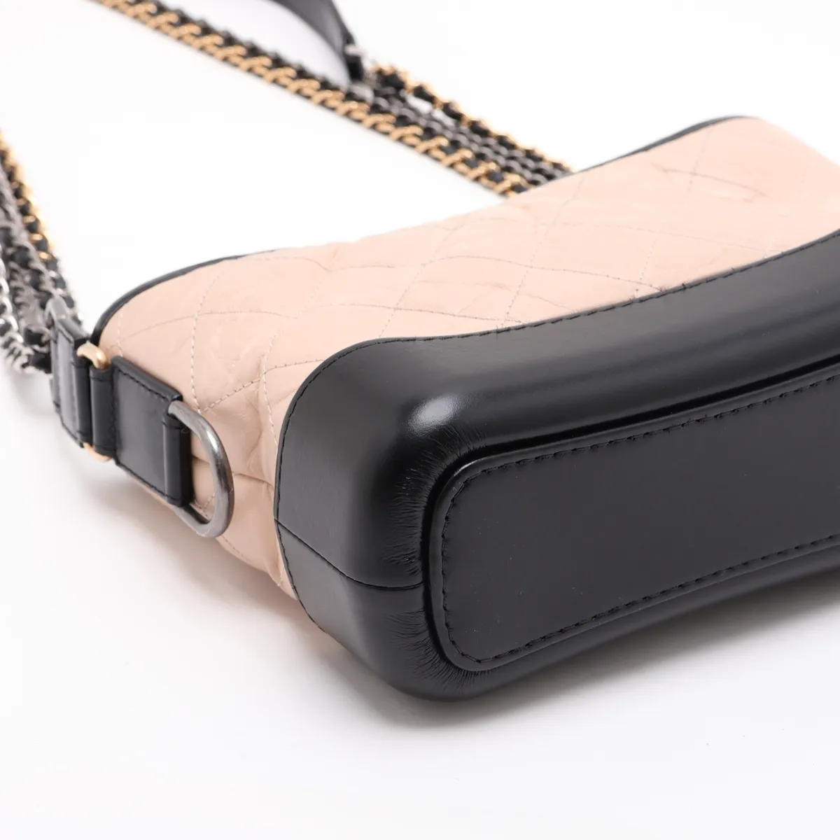 Gabrielle de Chanel Vintage Calfskin Chain Shoulder Bag, Beige x Black, Gold x Silver Hardware, 28993561, Serial Number 28 — view 4