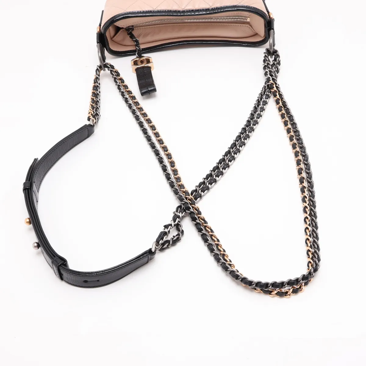 Gabrielle de Chanel Vintage Calfskin Chain Shoulder Bag, Beige x Black, Gold x Silver Hardware, 28993561, Serial Number 28 — view 5