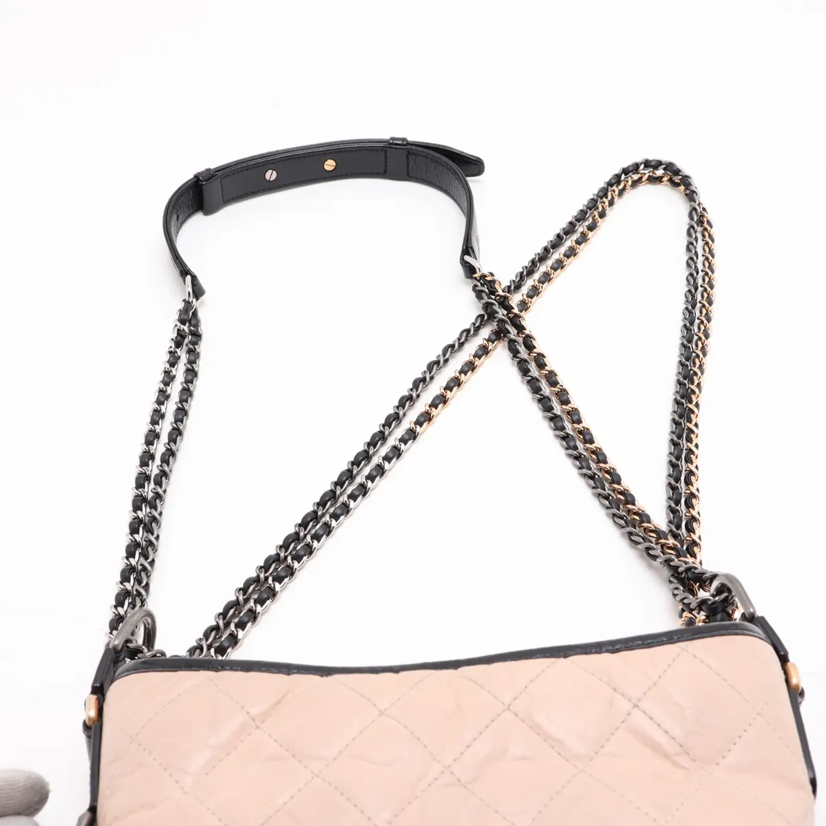 Gabrielle de Chanel Vintage Calfskin Chain Shoulder Bag, Beige x Black, Gold x Silver Hardware, 28993561, Serial Number 28 — view 6