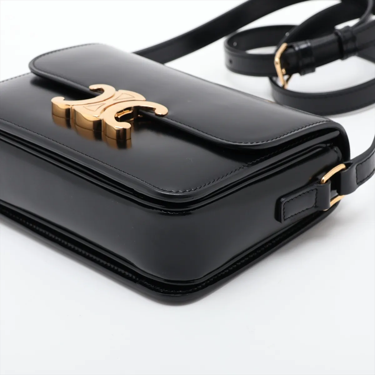 Triomphe Classic Leather Shoulder Bag, Black — view 3