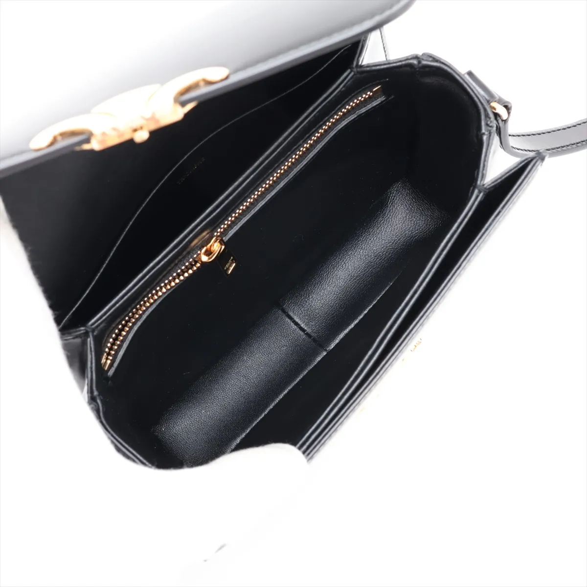 Triomphe Classic Leather Shoulder Bag, Black — view 6