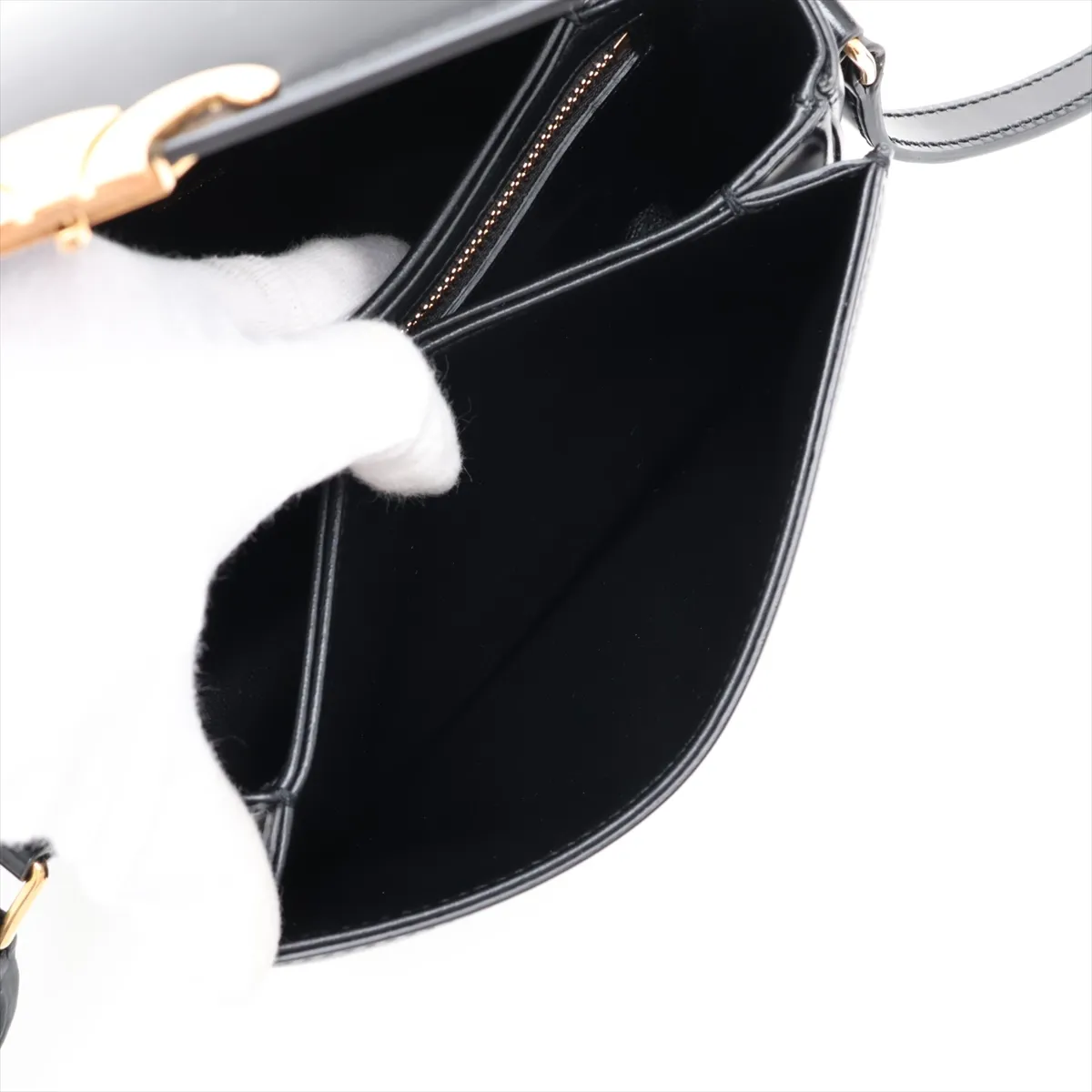 Triomphe Classic Leather Shoulder Bag, Black — view 7