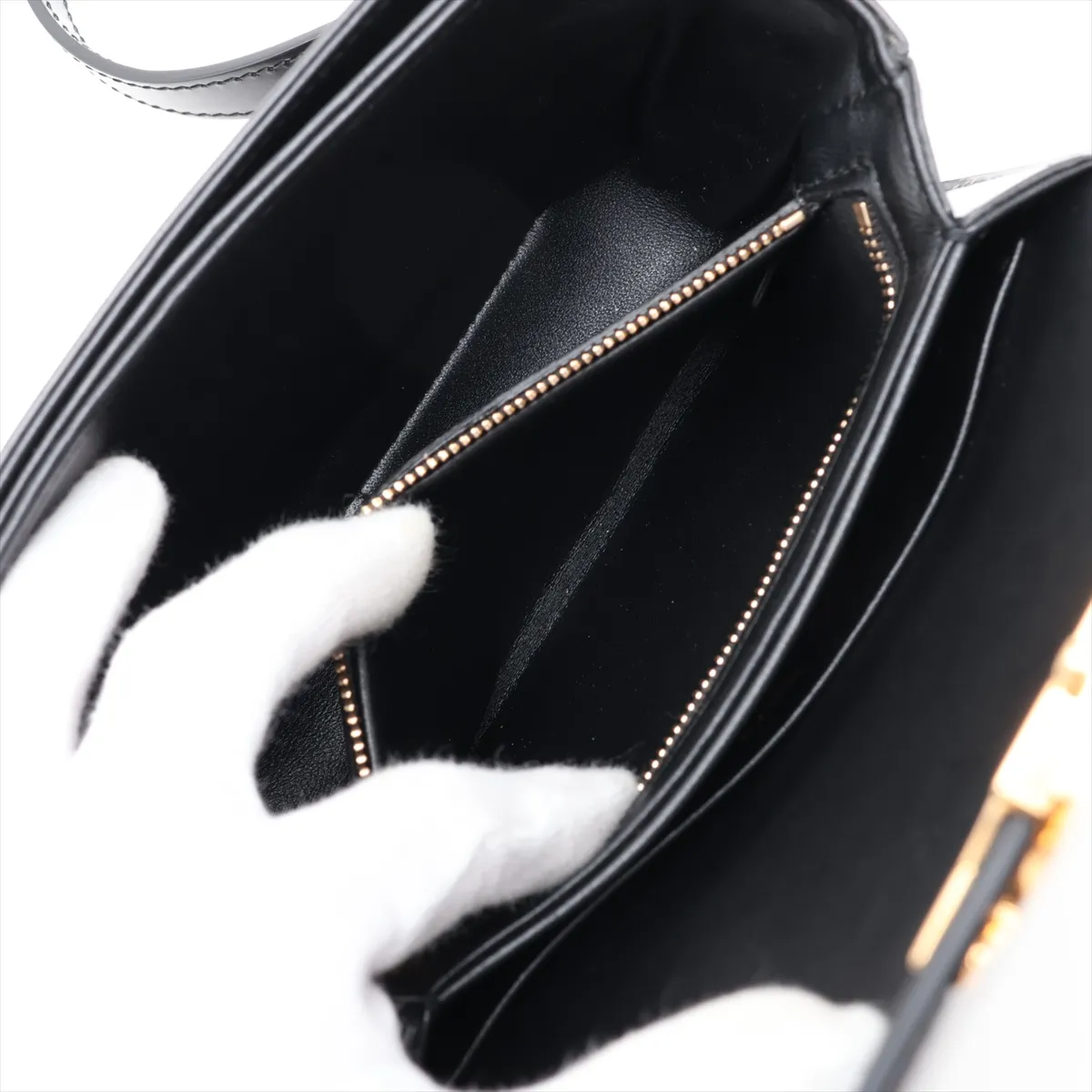 Triomphe Classic Leather Shoulder Bag, Black — view 8