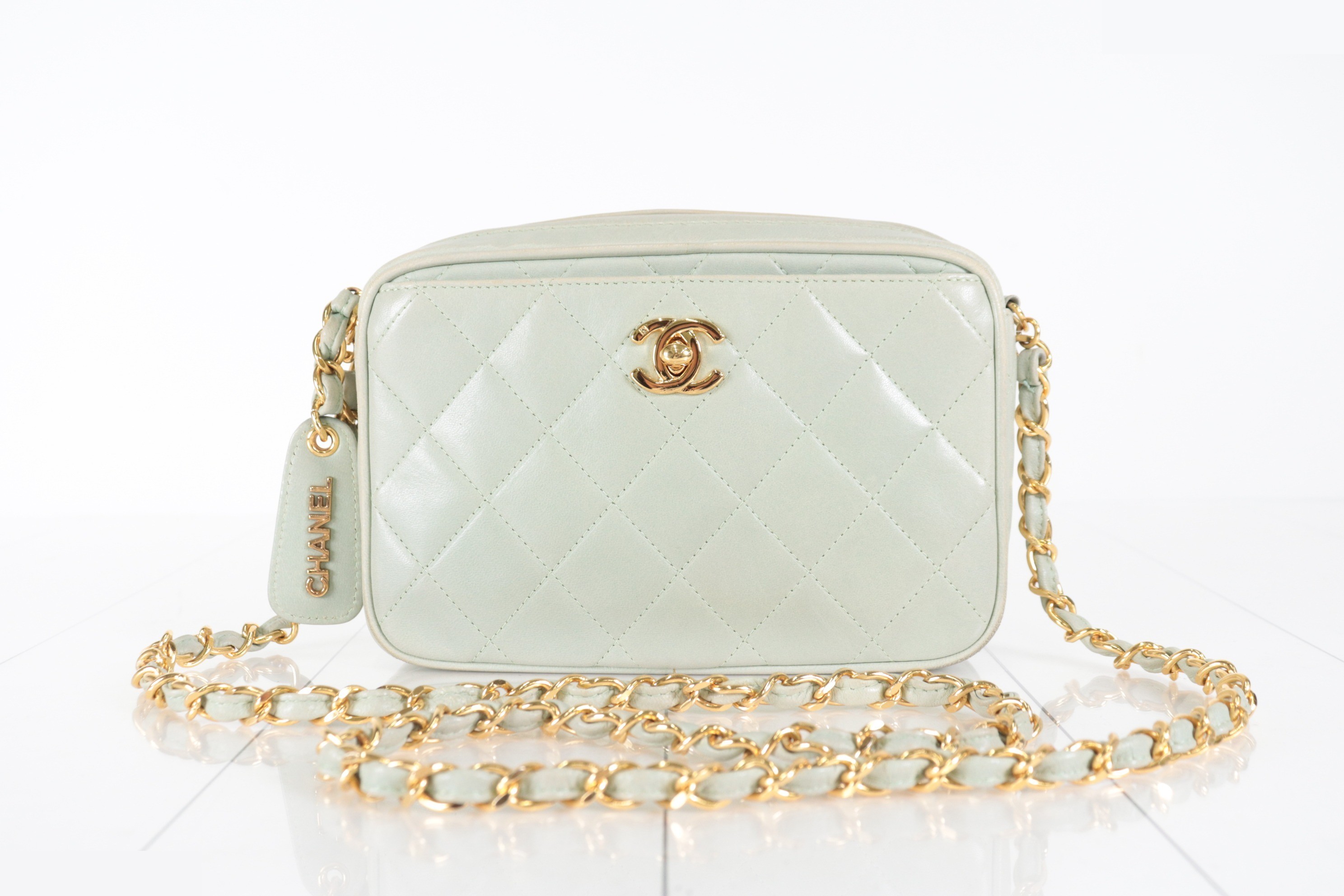 Lambskin Chain Shoulder Bag, Light Green, Unit #3 — view 2