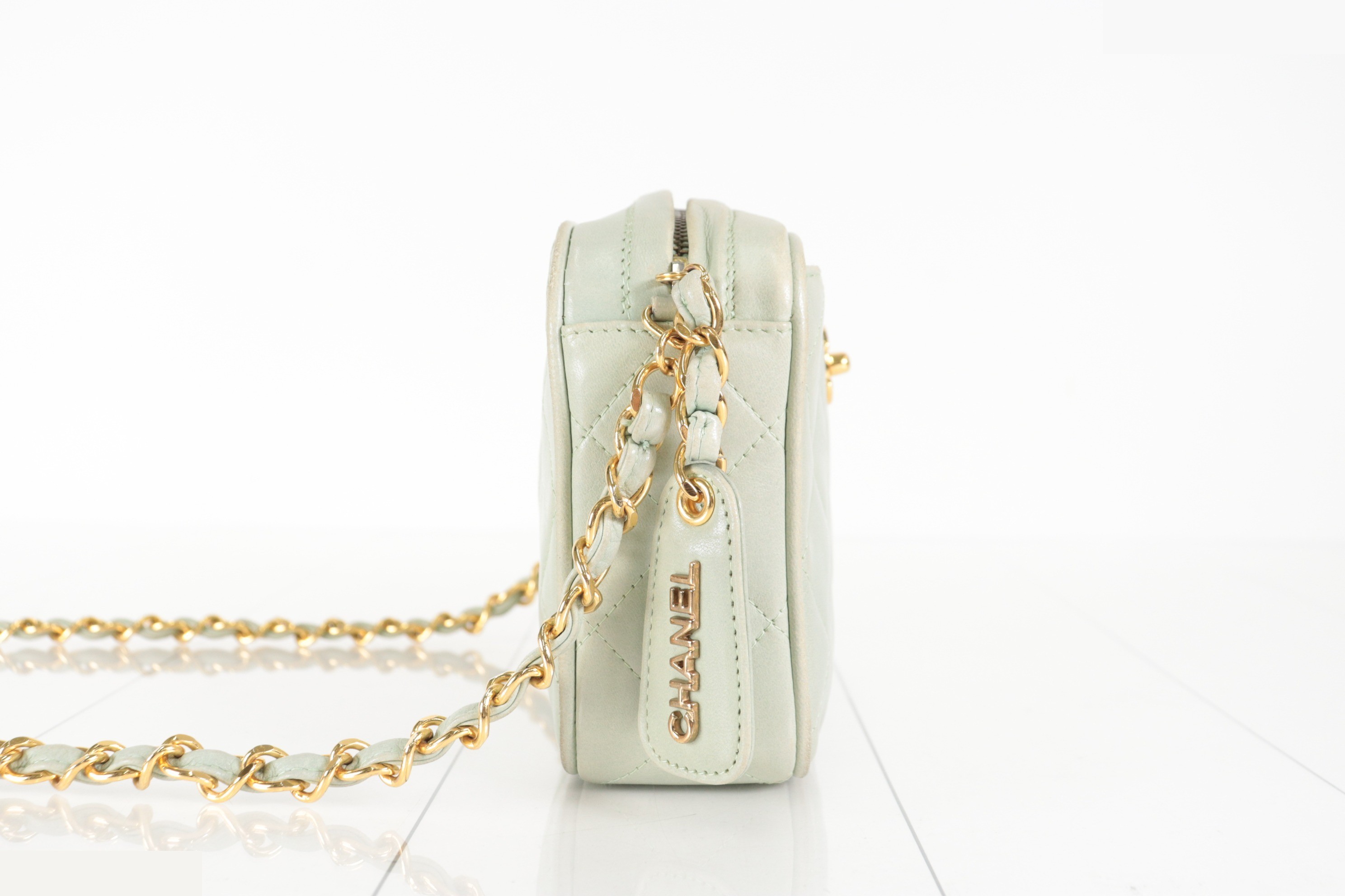 Lambskin Chain Shoulder Bag, Light Green, Unit #3 — view 4