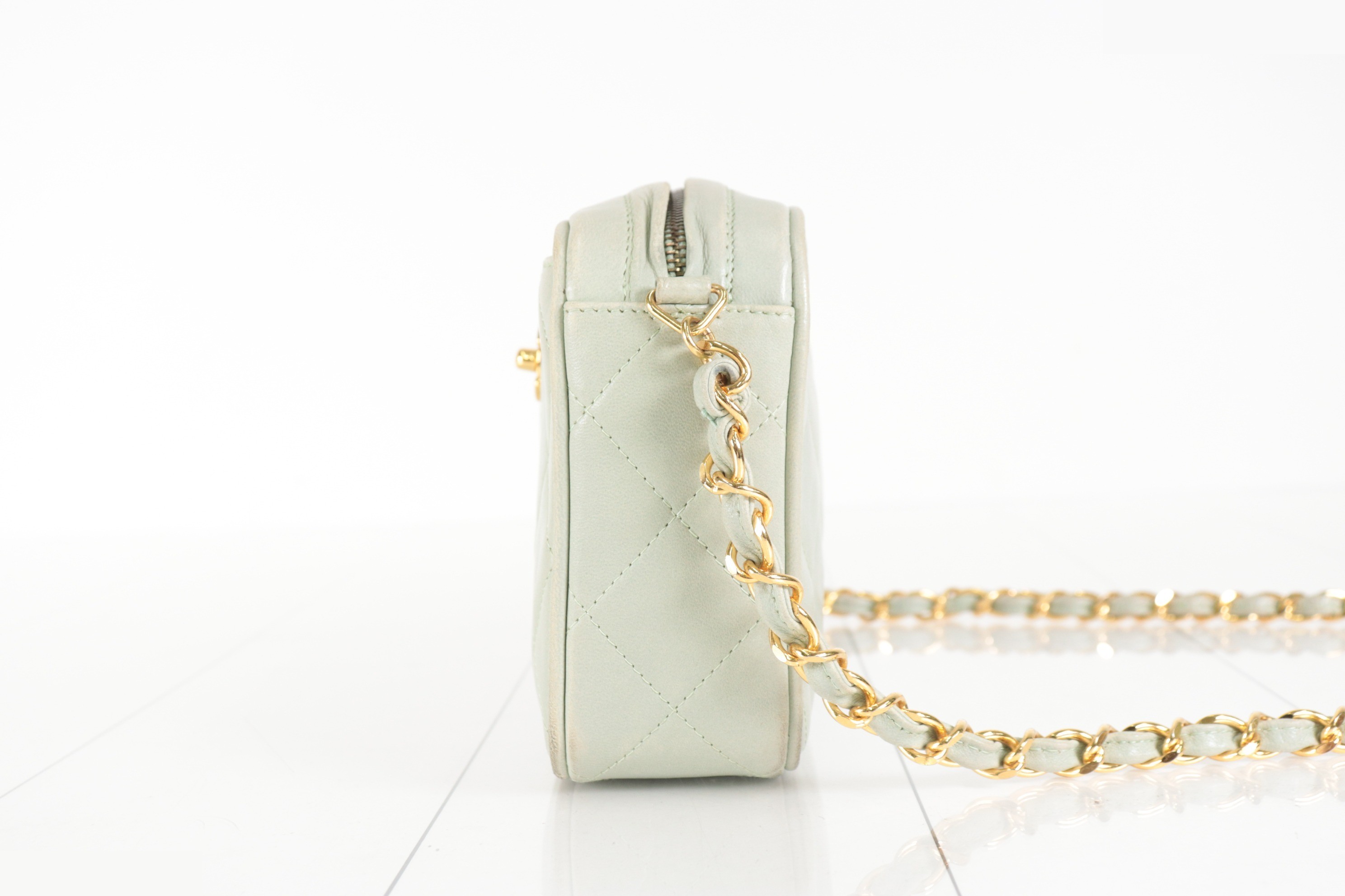 Lambskin Chain Shoulder Bag, Light Green, Unit #3 — view 5