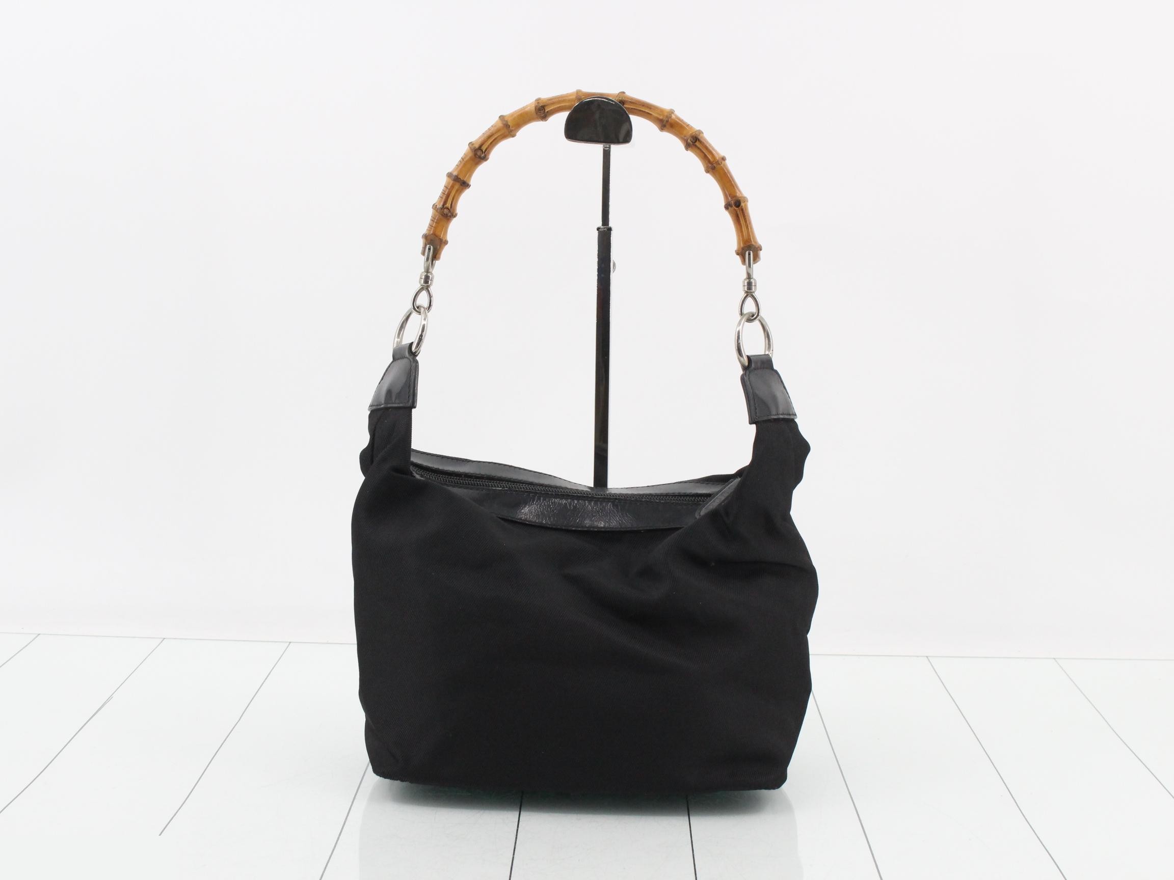 Bamboo Nylon One-Shoulder Bag, Black — view 2