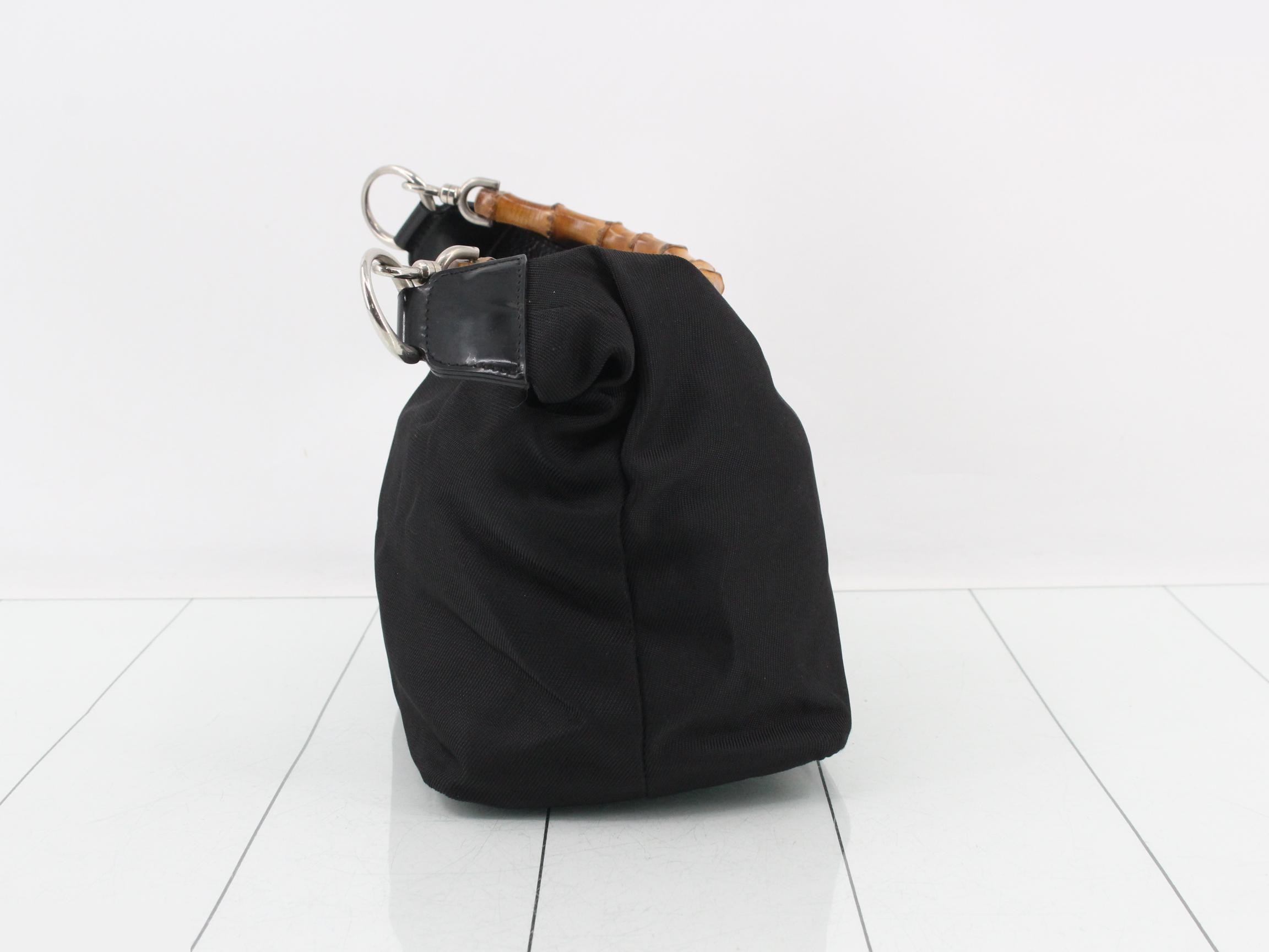 Bamboo Nylon One-Shoulder Bag, Black — view 3
