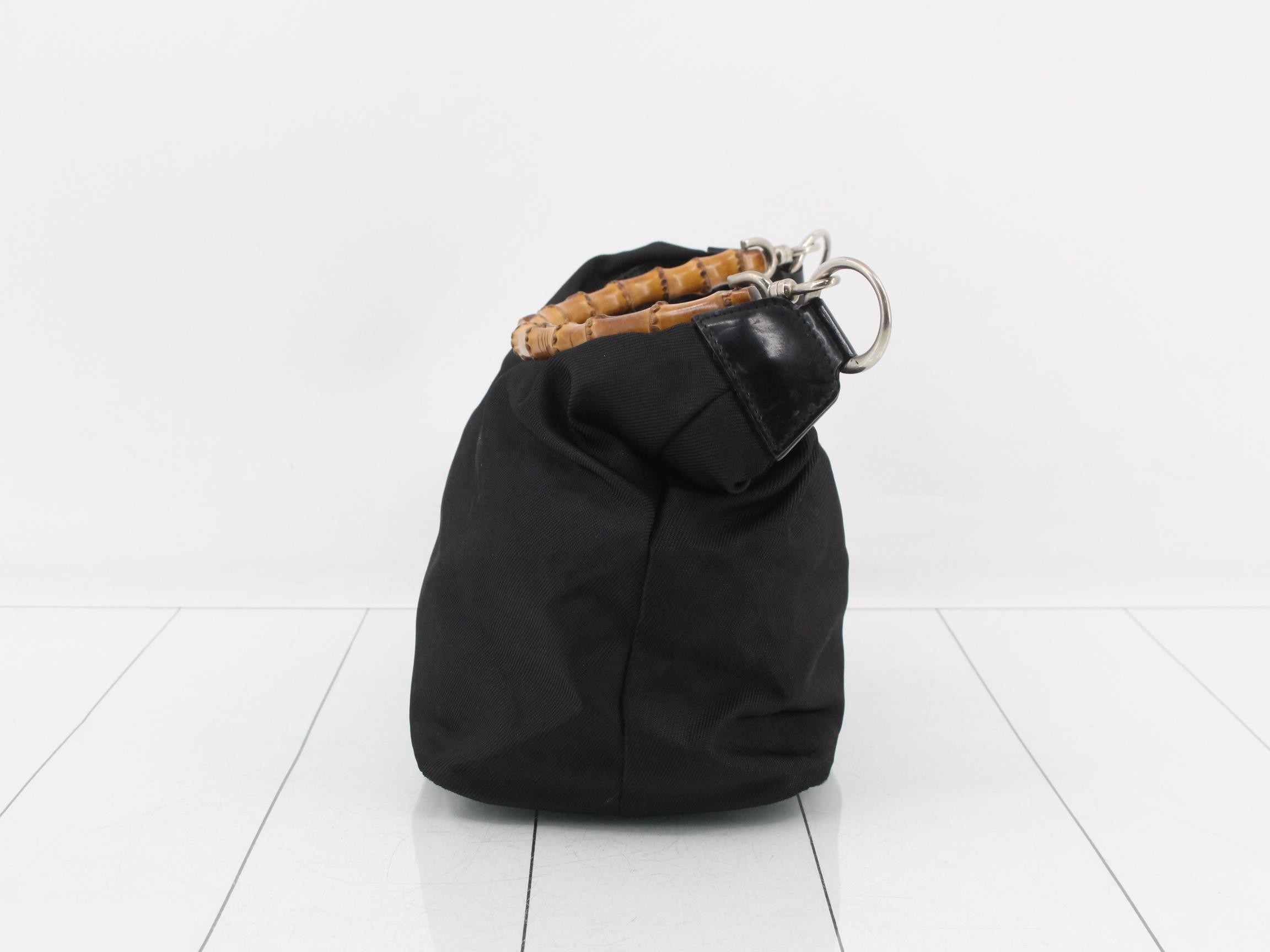 Bamboo Nylon One-Shoulder Bag, Black — view 4