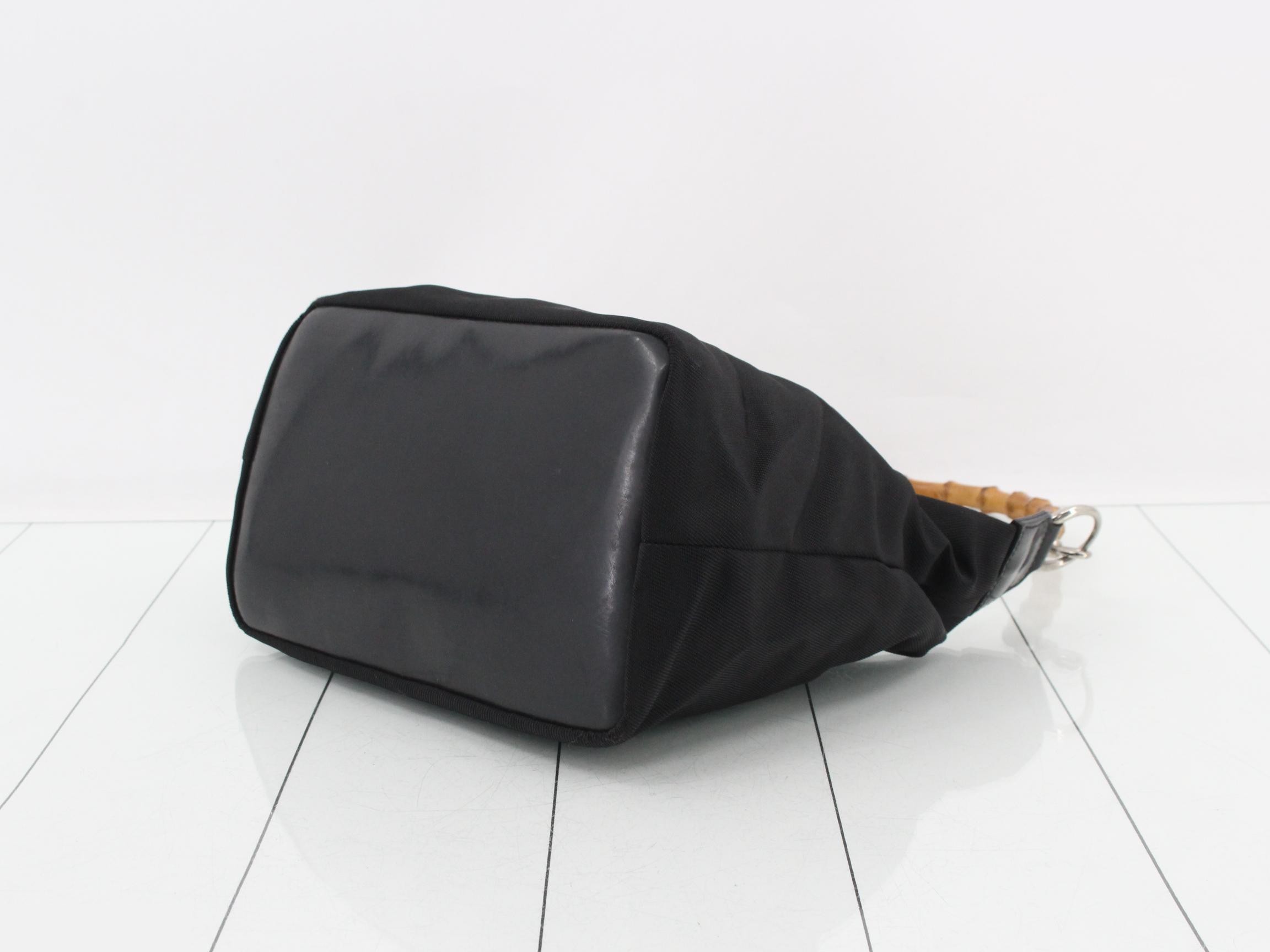 Bamboo Nylon One-Shoulder Bag, Black — view 6