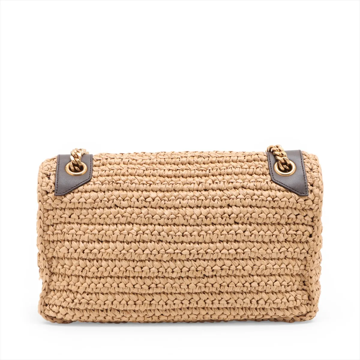 Niki Raffia x Leather Chain Shoulder Bag, Beige x Brown, 620329 — view 2