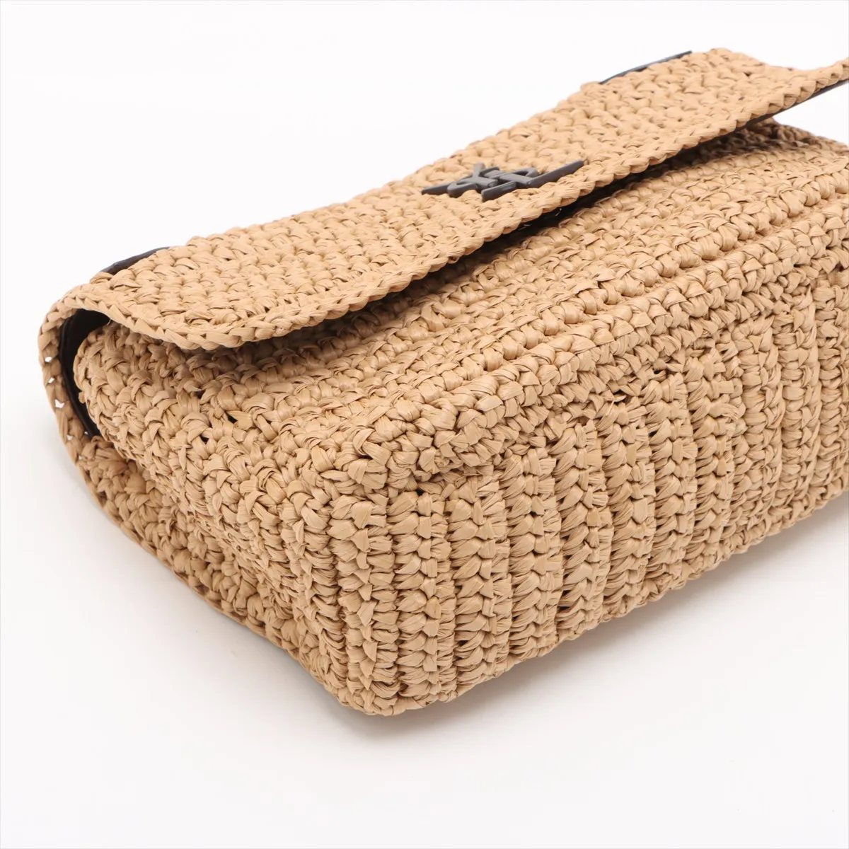 Niki Raffia x Leather Chain Shoulder Bag, Beige x Brown, 620329 — view 4