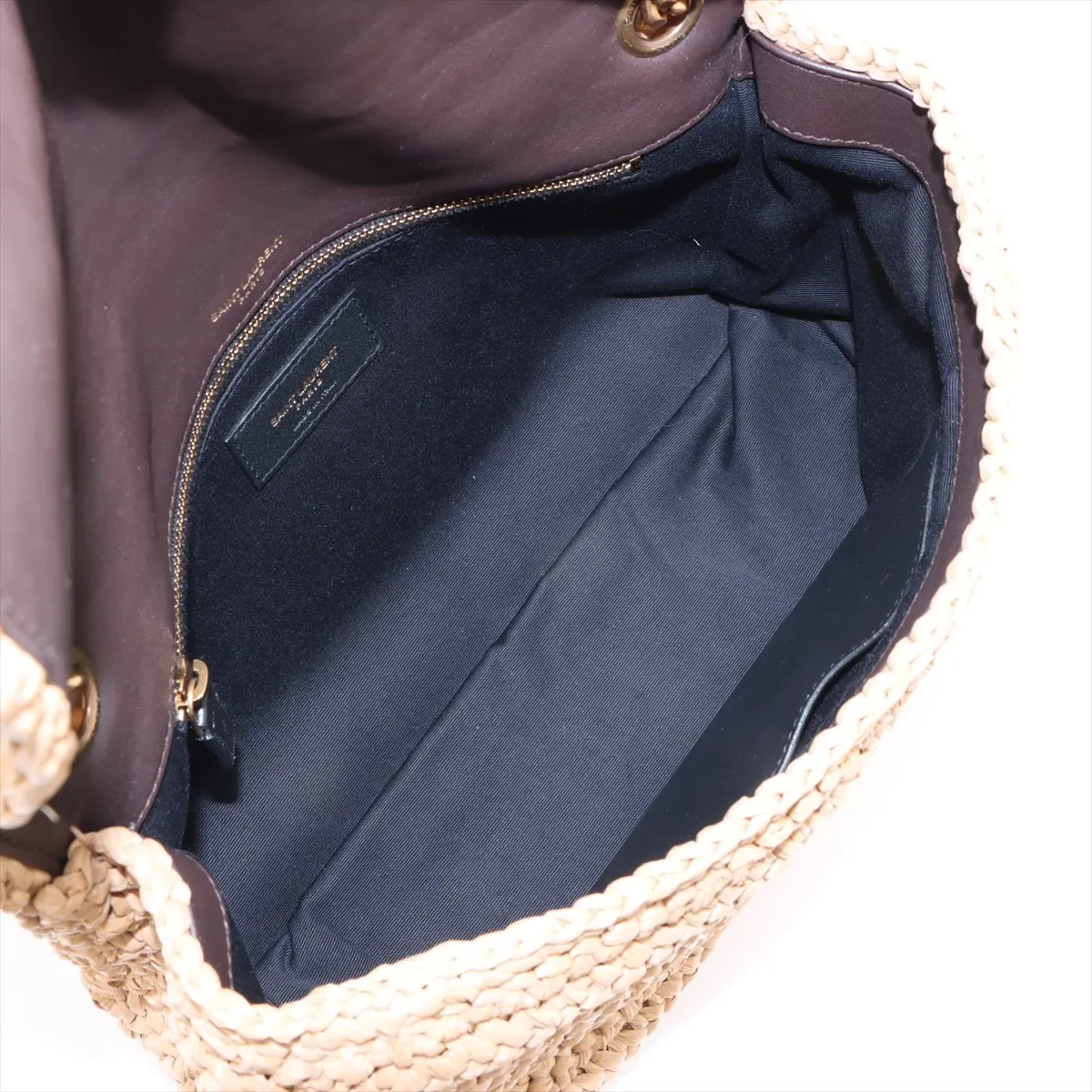 Niki Raffia x Leather Chain Shoulder Bag, Beige x Brown, 620329 — view 7
