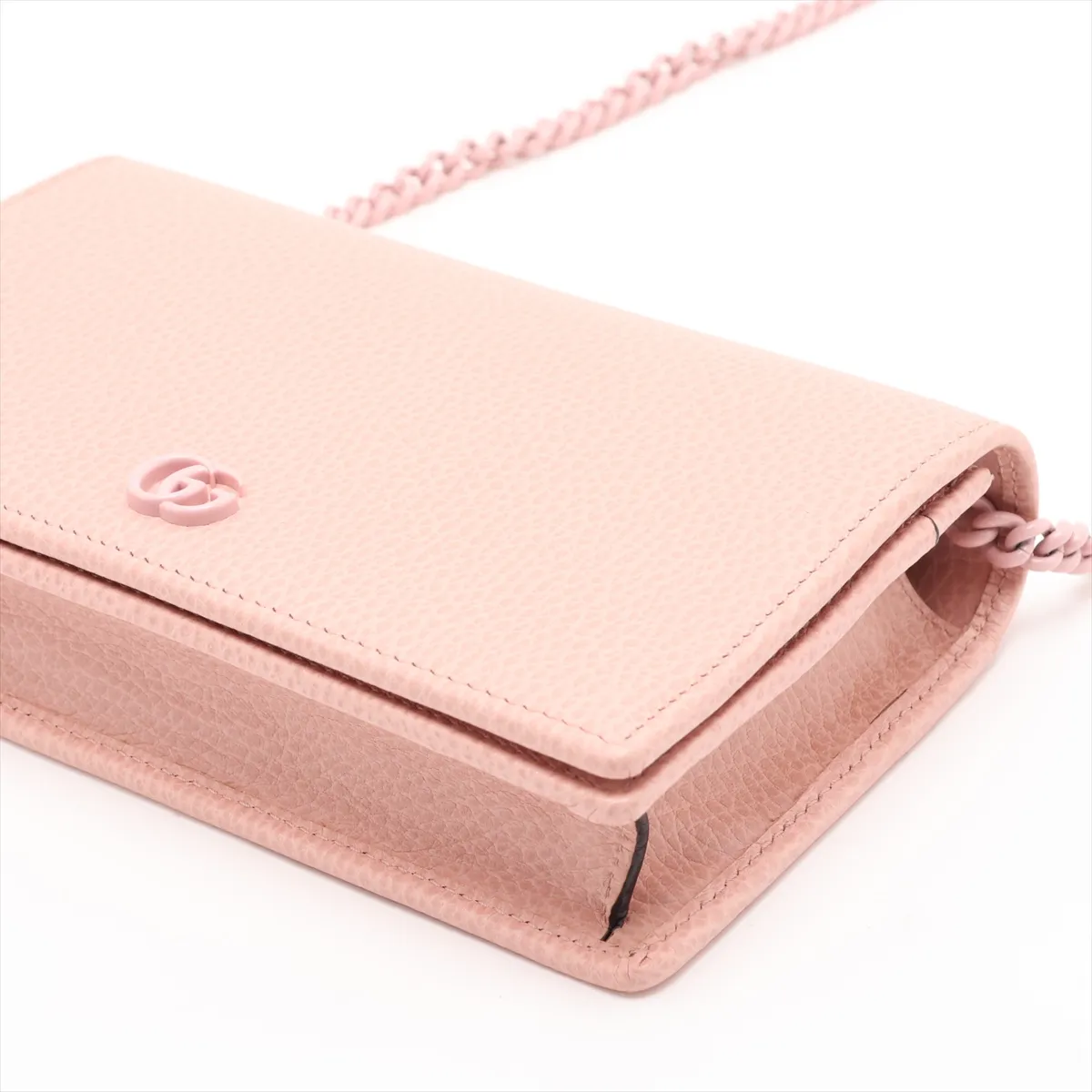 GG Marmont 497985 Leather Chain Wallet Pink — view 3