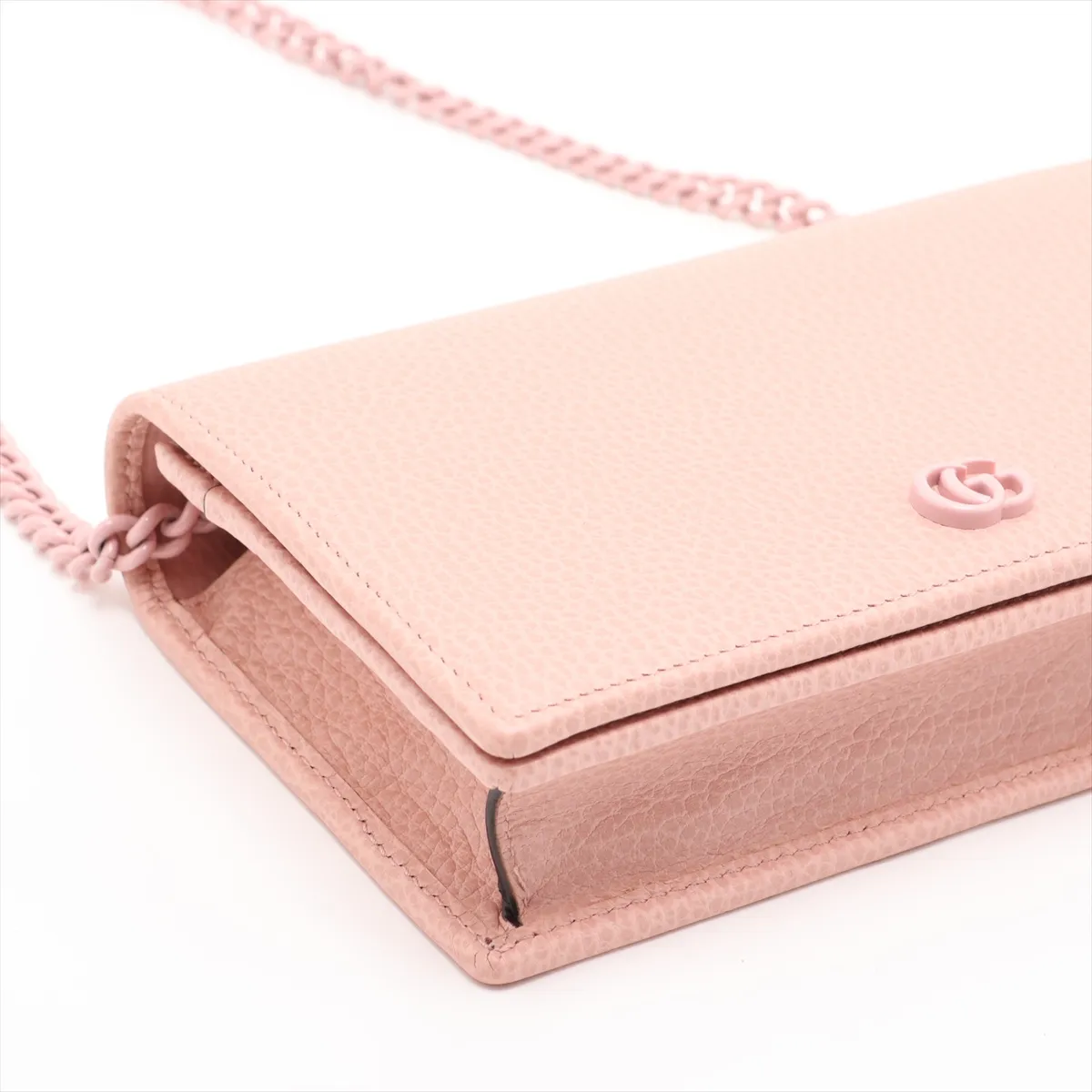 GG Marmont 497985 Leather Chain Wallet Pink — view 4