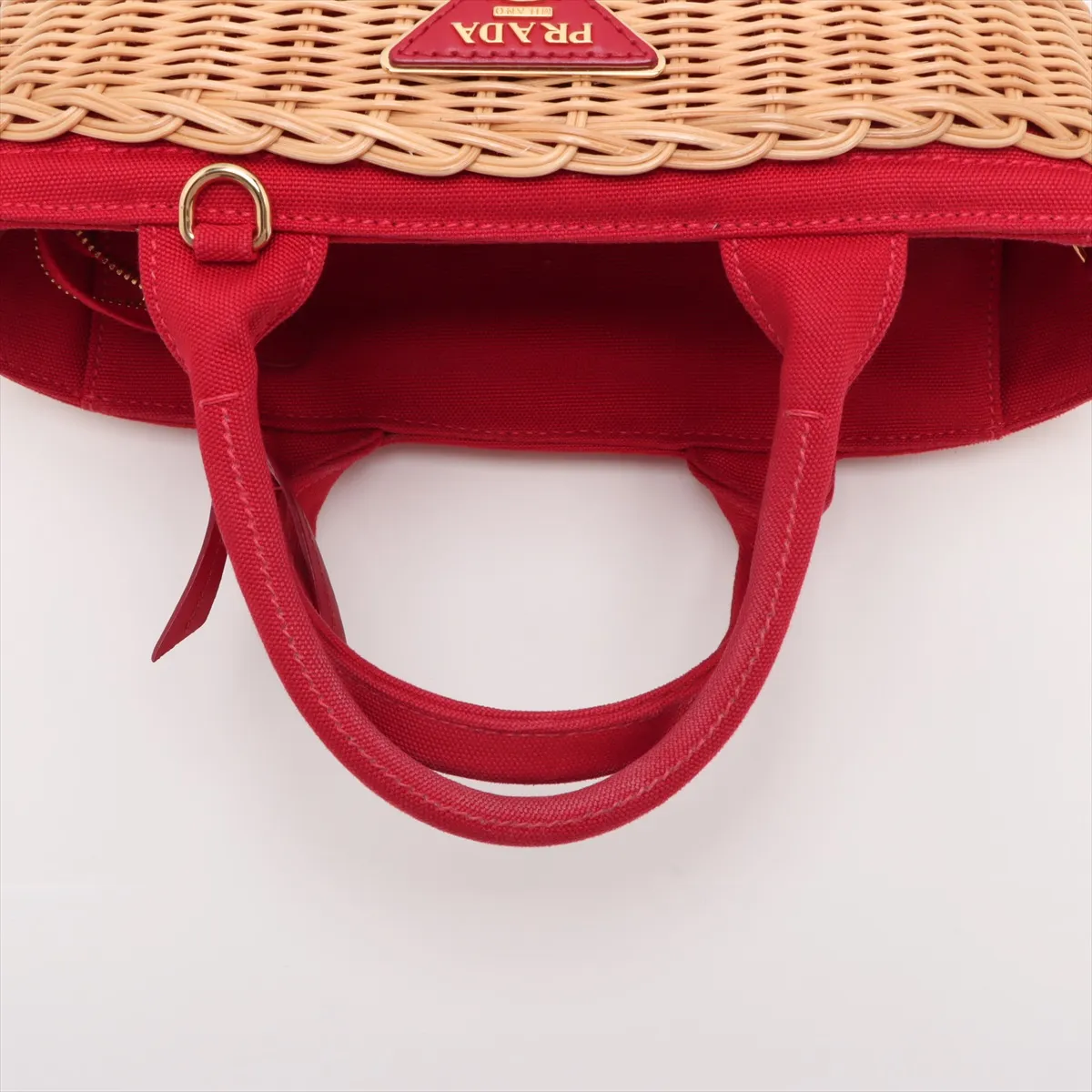 Canapa Rattan x Canvas 2WAY Handbag Beige x Red 1BG172 — view 5