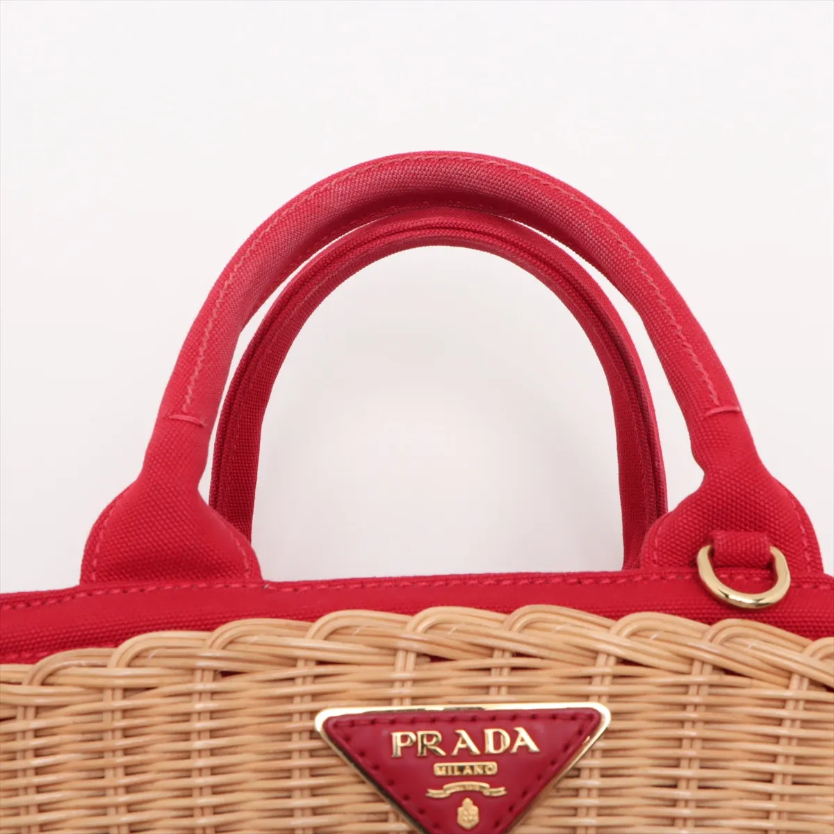 Canapa Rattan x Canvas 2WAY Handbag Beige x Red 1BG172 — view 6