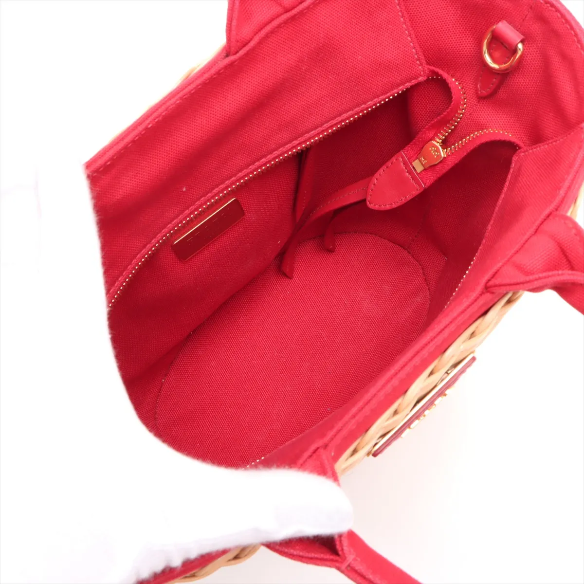 Canapa Rattan x Canvas 2WAY Handbag Beige x Red 1BG172 — view 7