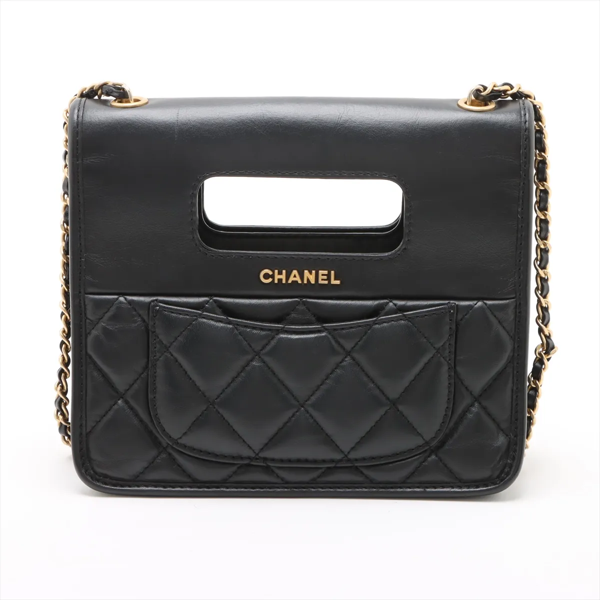 Matelasse Leather Chain Shoulder Bag Black Gold Hardware CU0PKJ7E Random Plate — view 2