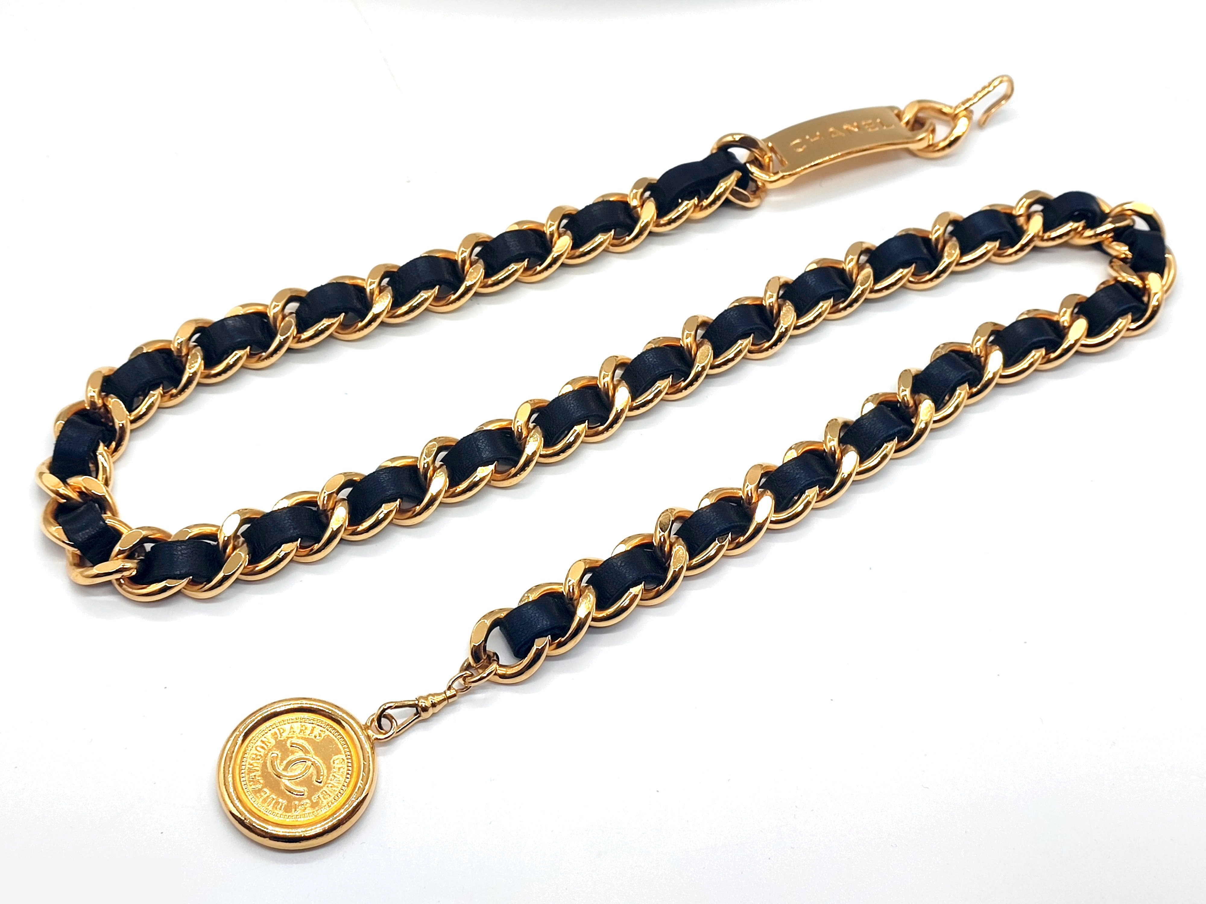 Coco Mark Leather Chain Belt, Total Length Approx. 80cm — view 5