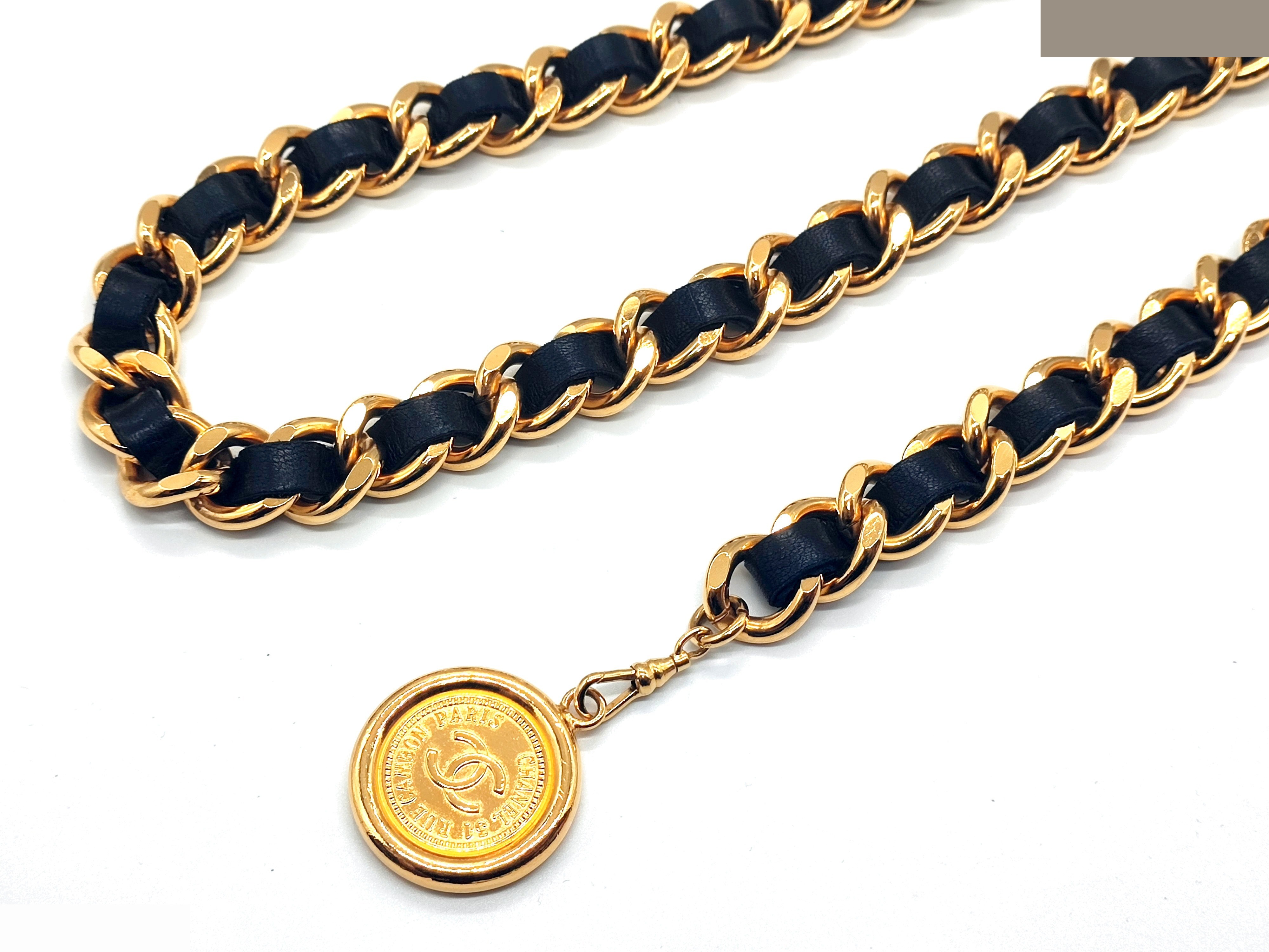 Coco Mark Leather Chain Belt, Total Length Approx. 80cm — view 6