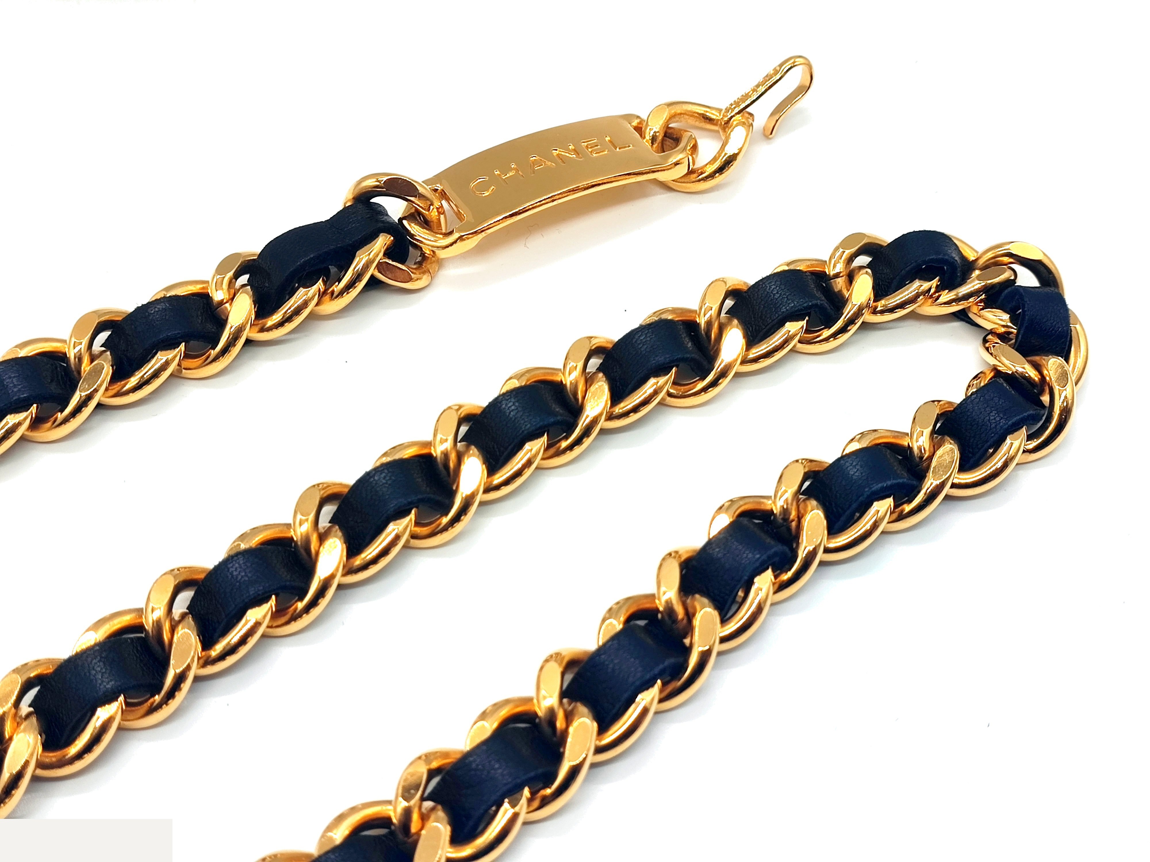 Coco Mark Leather Chain Belt, Total Length Approx. 80cm — view 7