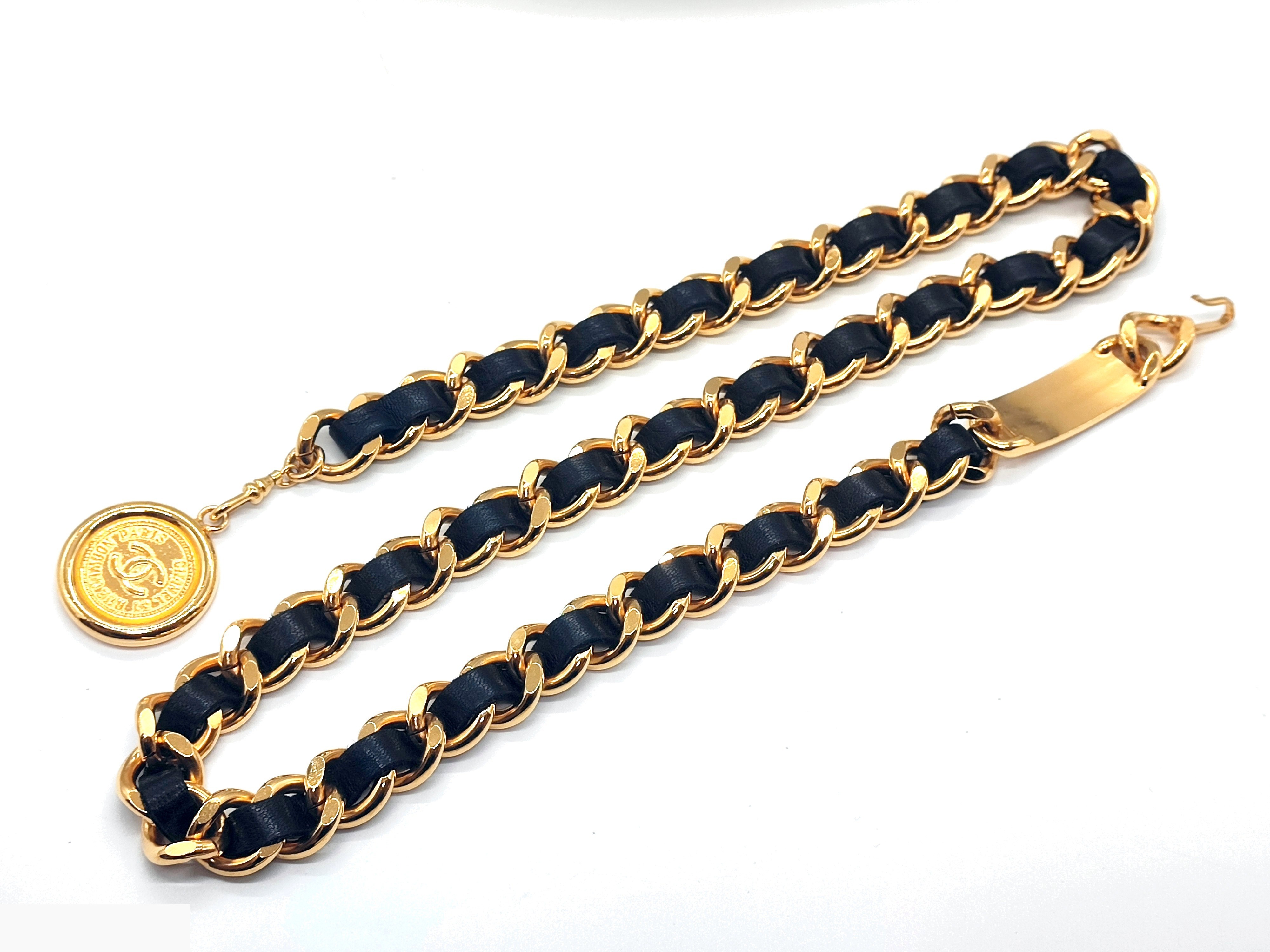 Coco Mark Leather Chain Belt, Total Length Approx. 80cm — view 8