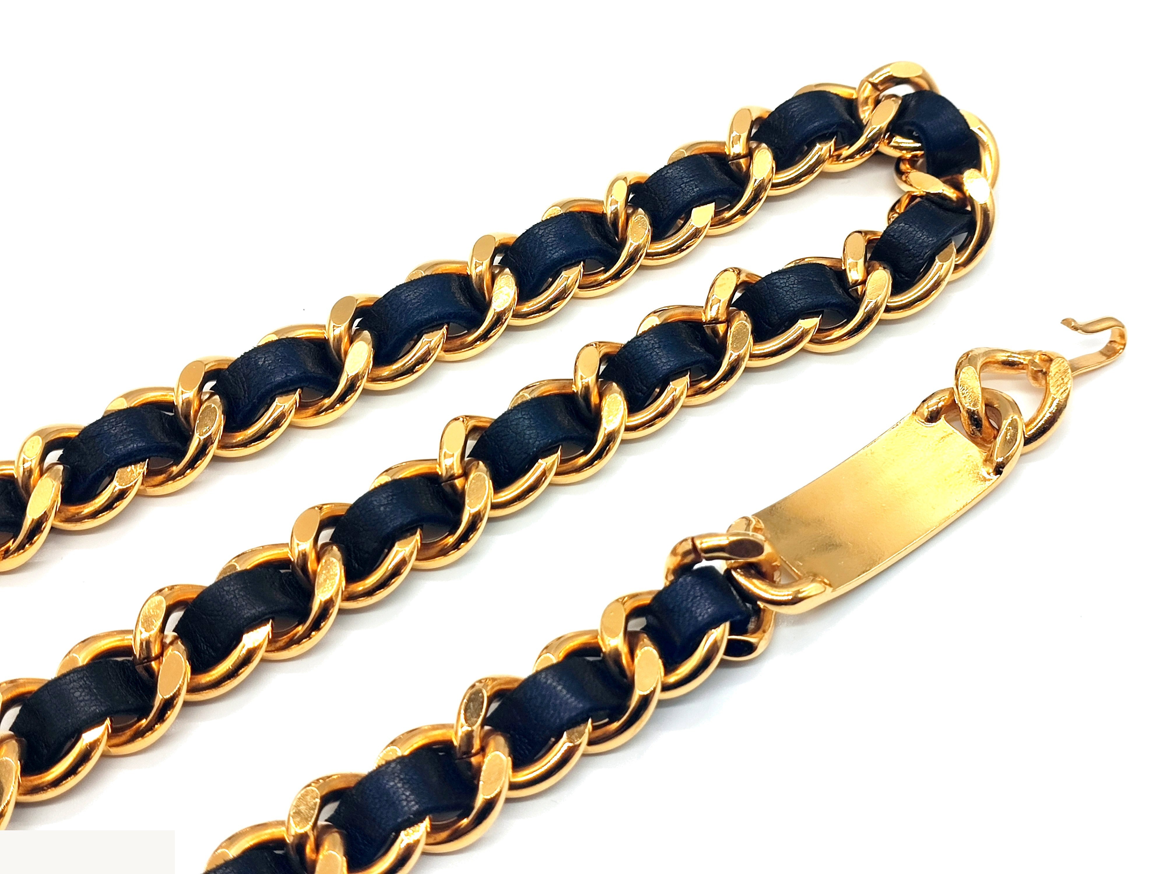 Coco Mark Leather Chain Belt, Total Length Approx. 80cm — view 10