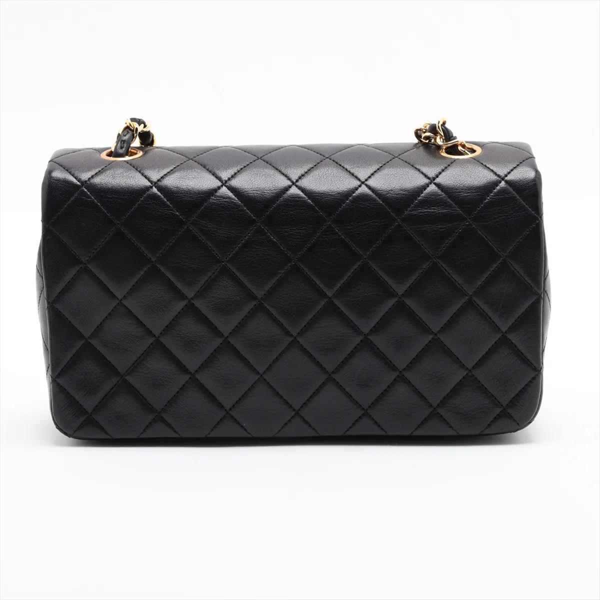 Matelassé Lambskin Single Flap Single Chain Bag, Black with Gold Hardware — view 2