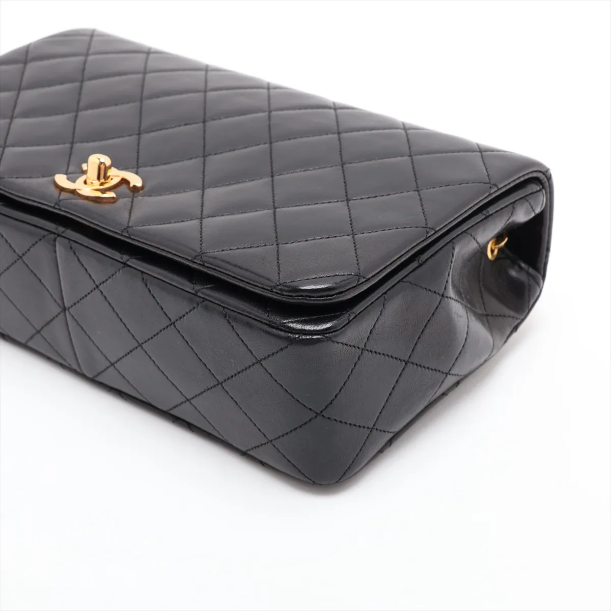 Matelassé Lambskin Single Flap Single Chain Bag, Black with Gold Hardware — view 3