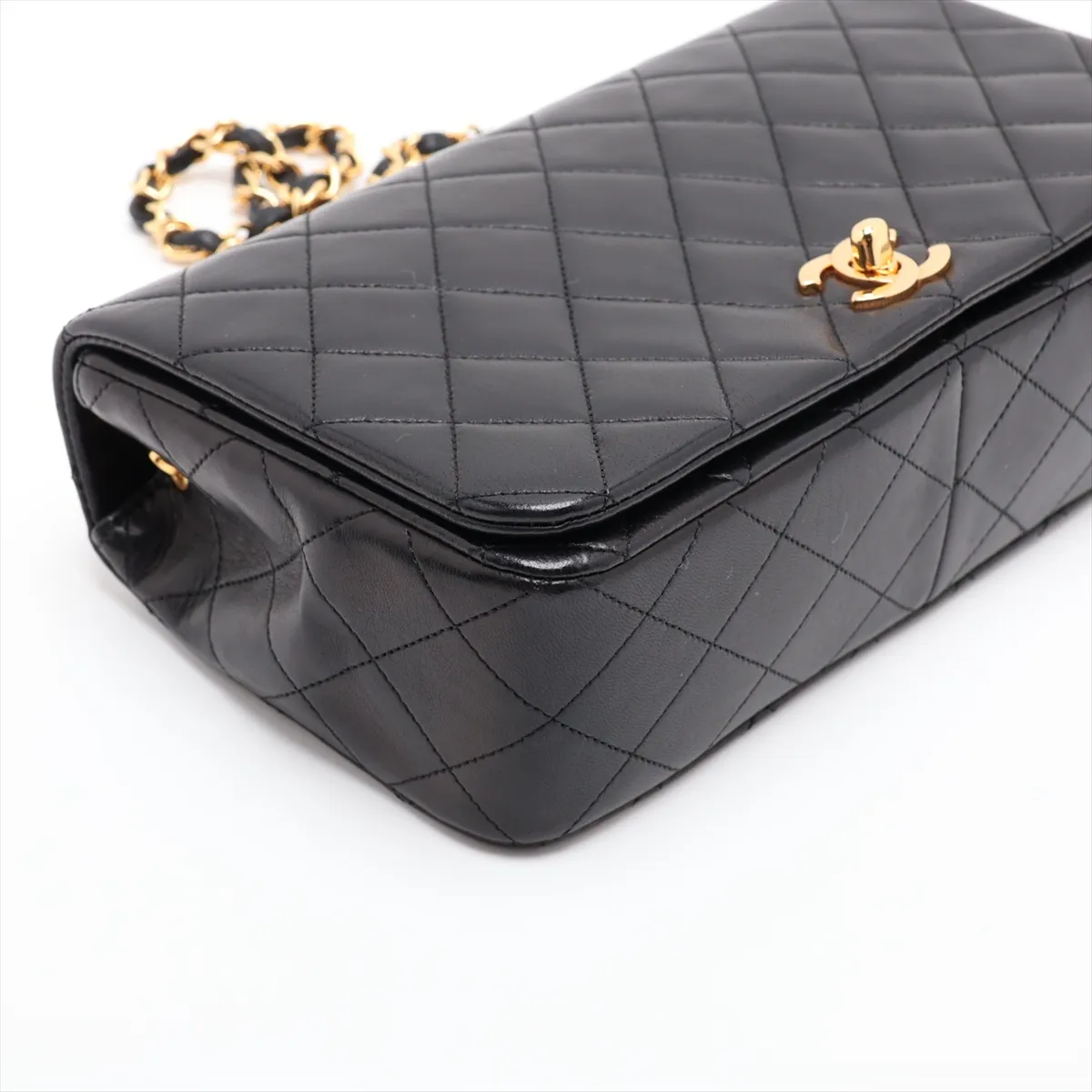 Matelassé Lambskin Single Flap Single Chain Bag, Black with Gold Hardware — view 4