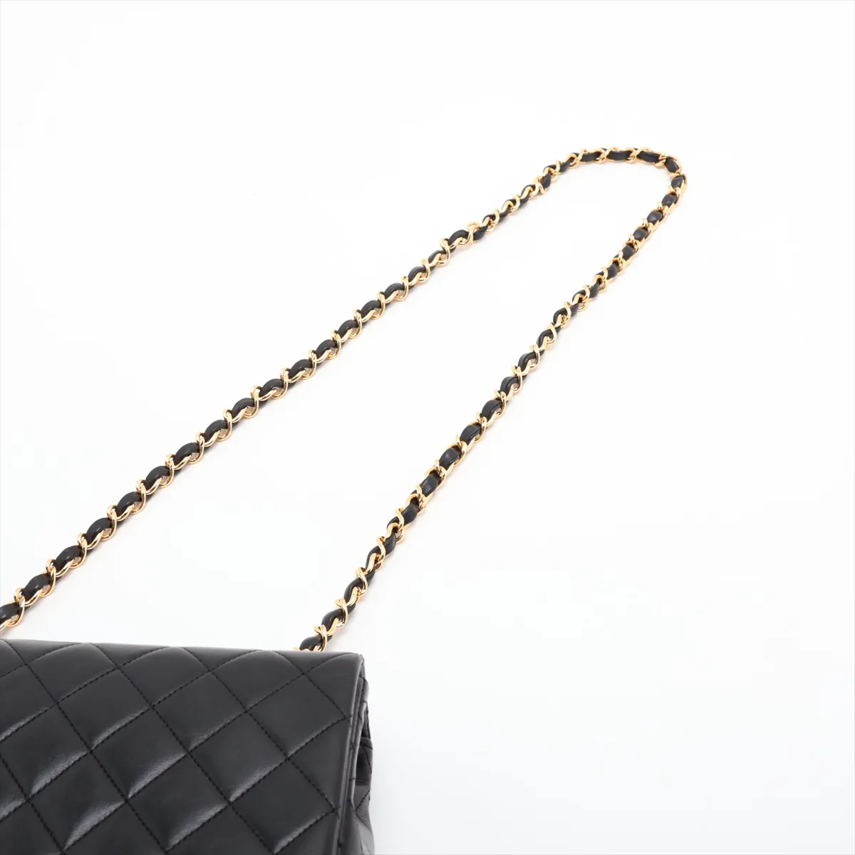 Matelassé Lambskin Single Flap Single Chain Bag, Black with Gold Hardware — view 5